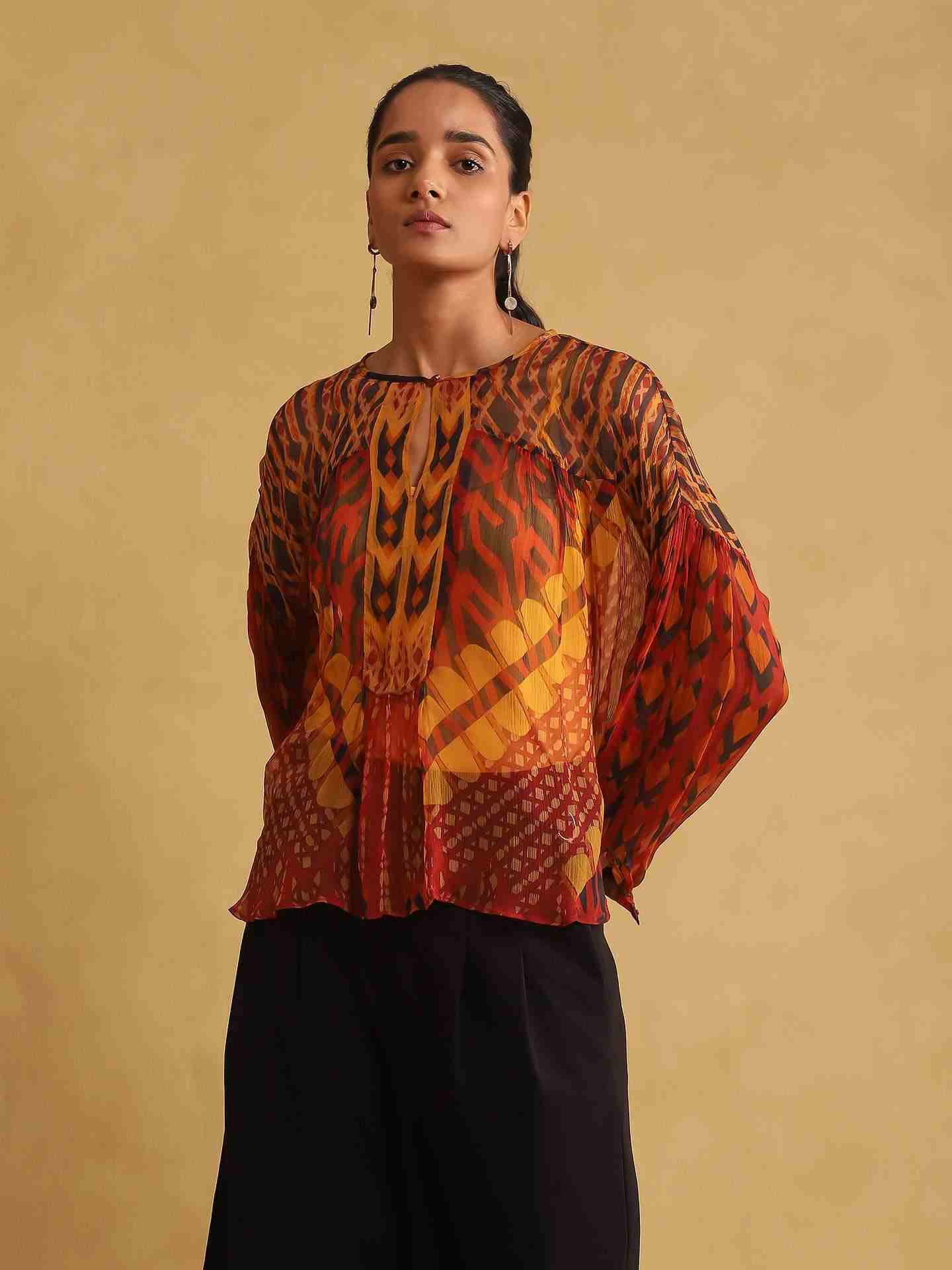 Rust Pop Art Peasant Top