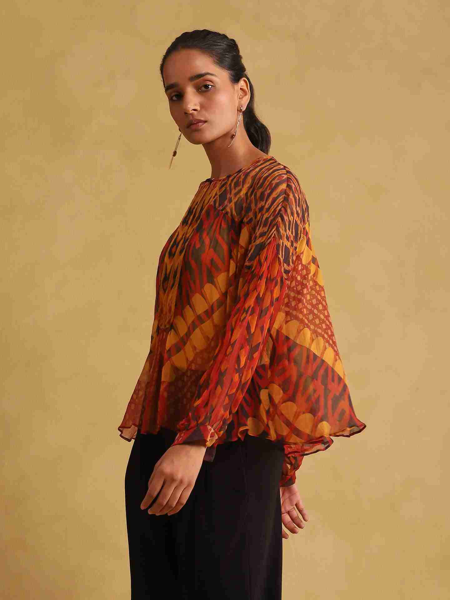 Rust Pop Art Peasant Top