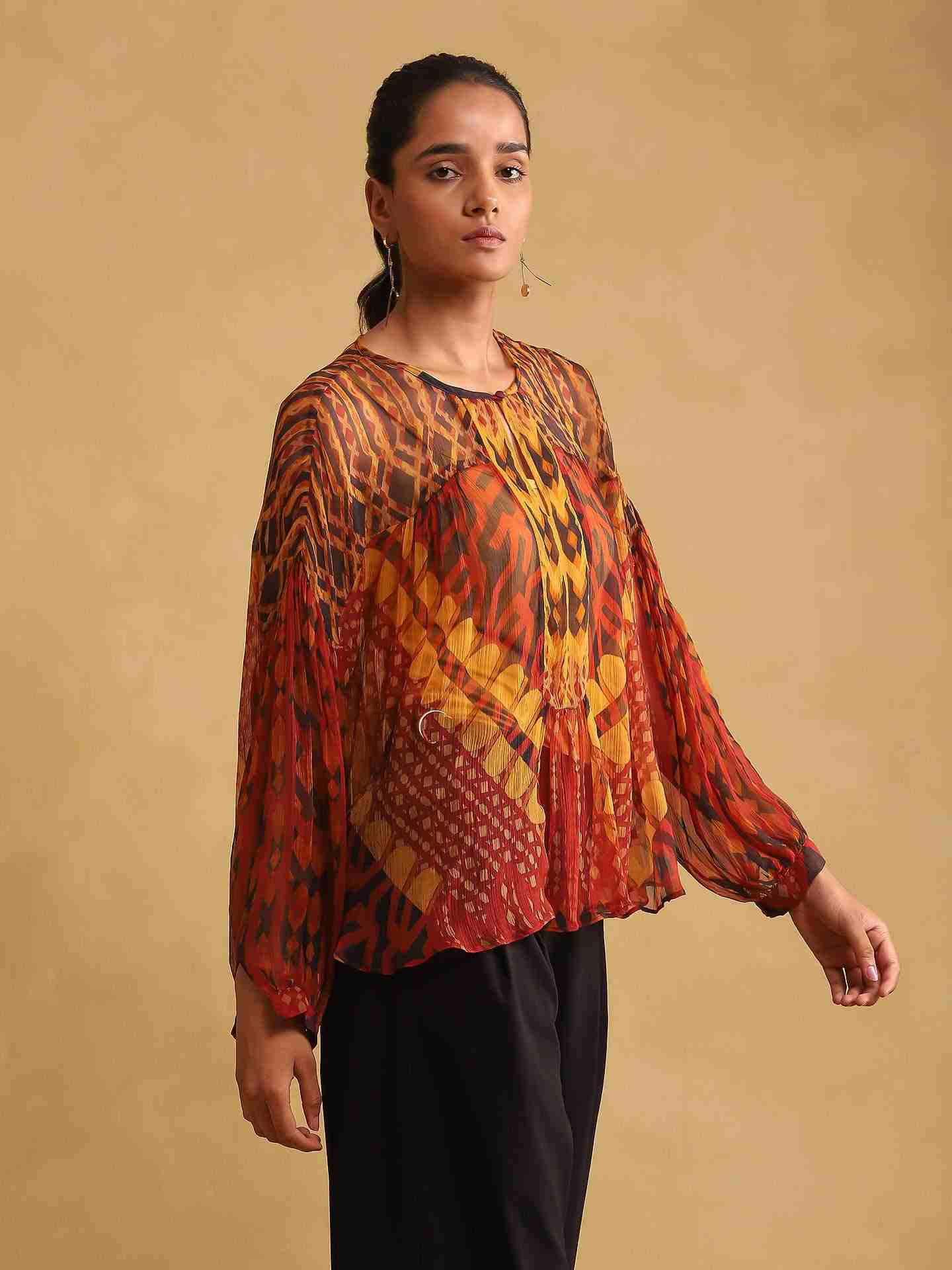 Rust Pop Art Peasant Top