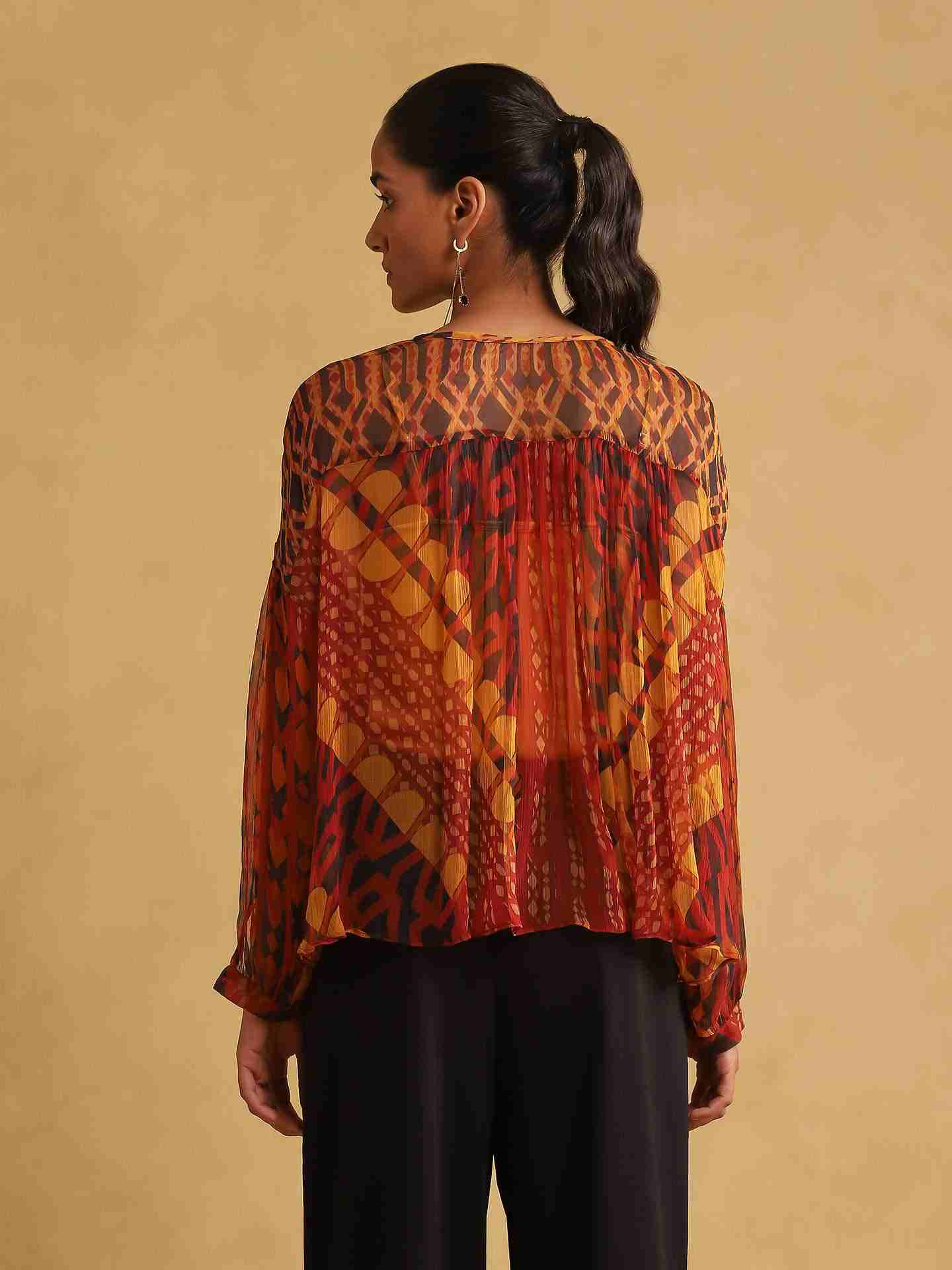 Rust Pop Art Peasant Top