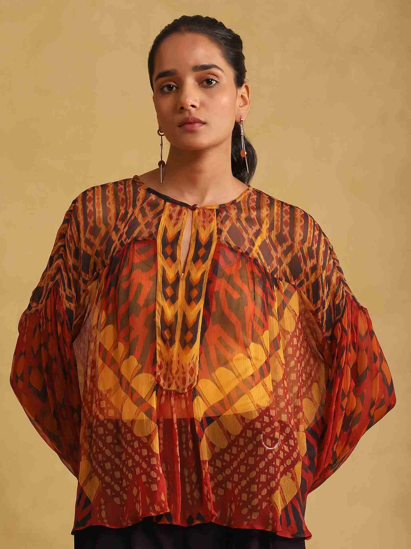 Rust Pop Art Peasant Top