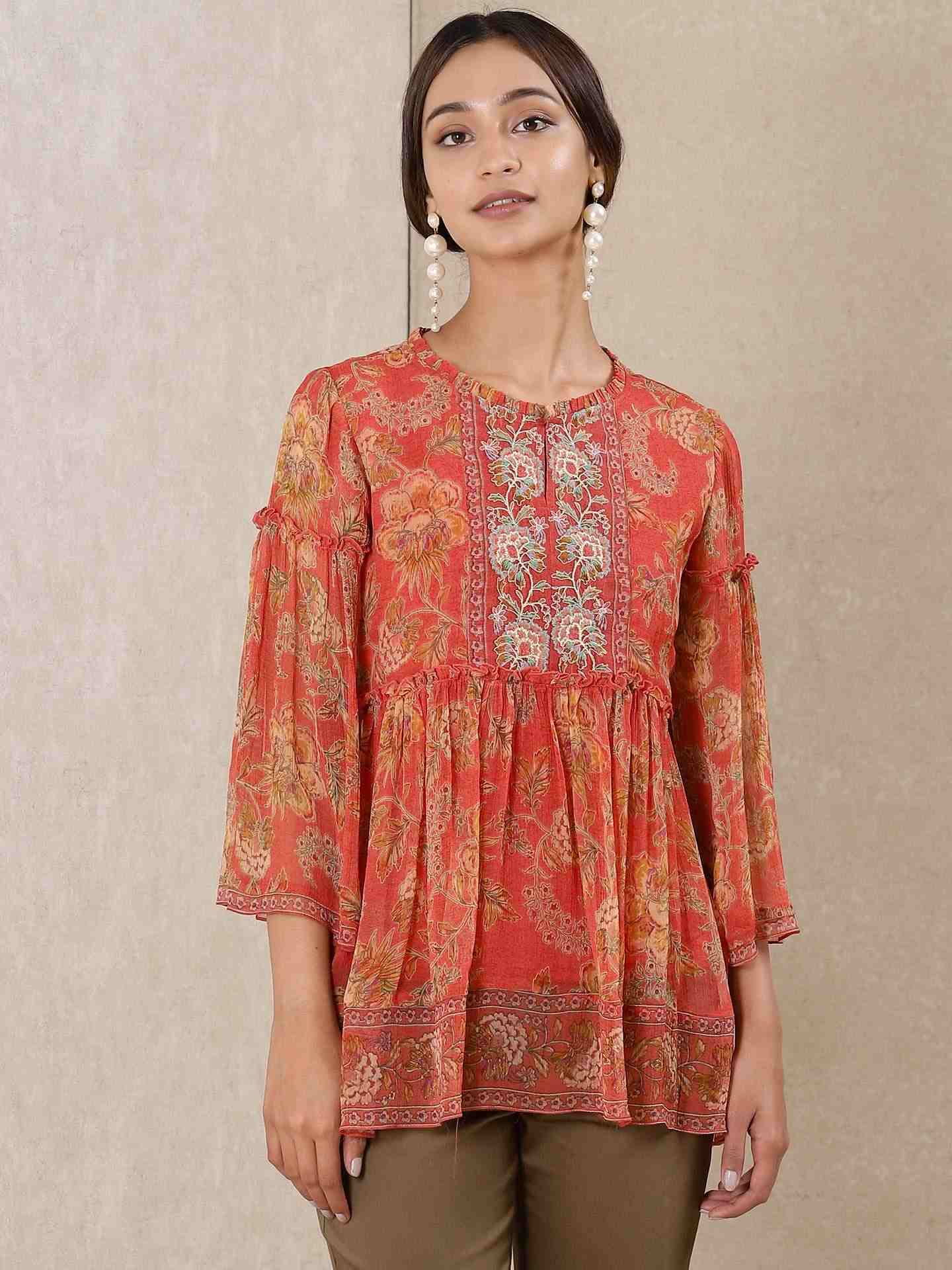 Coral Magnolia Kurti