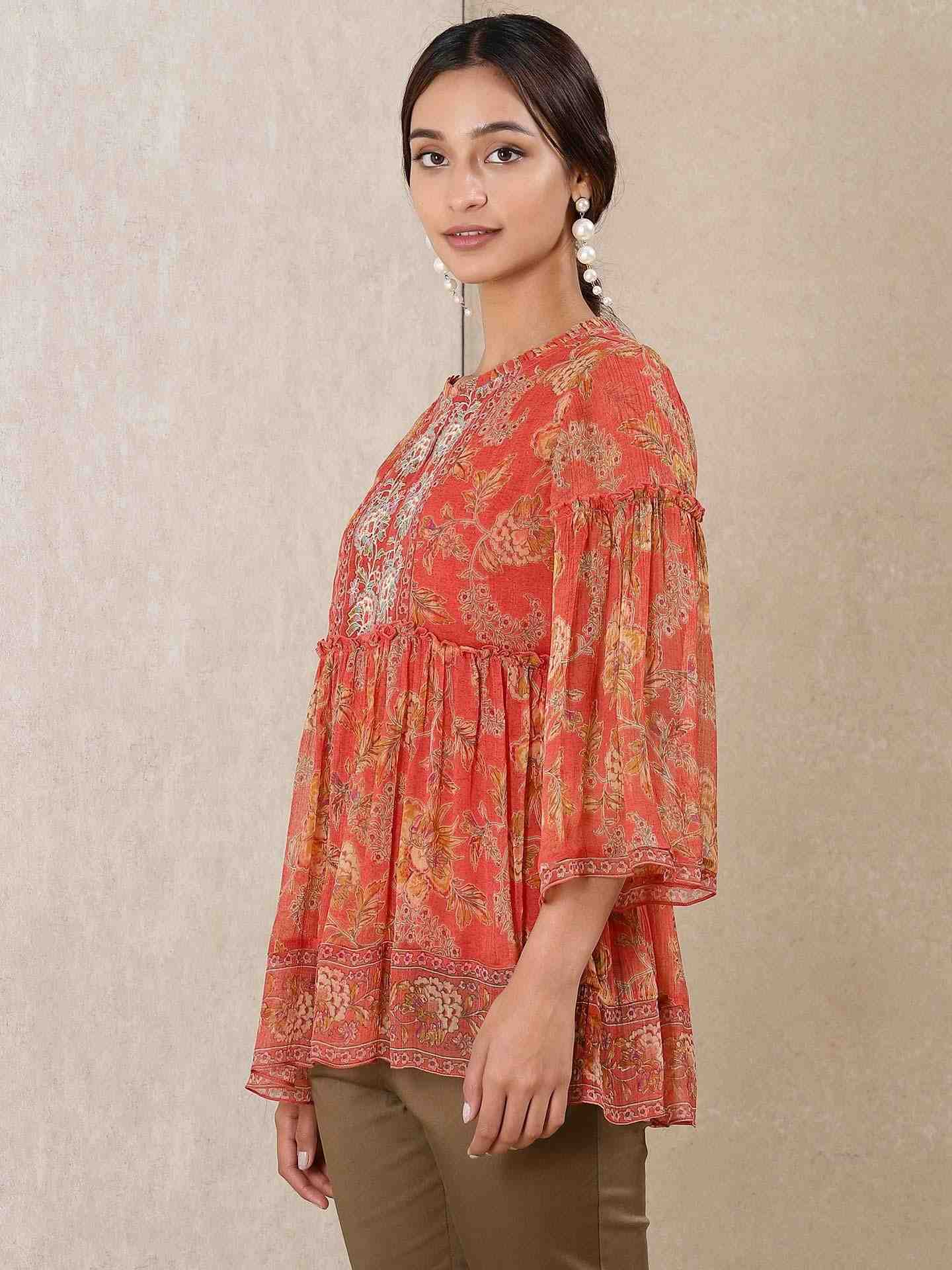 Coral Magnolia Kurti