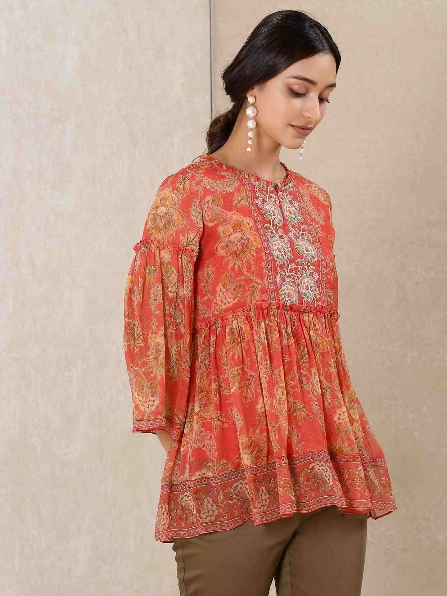 Coral Magnolia Kurti