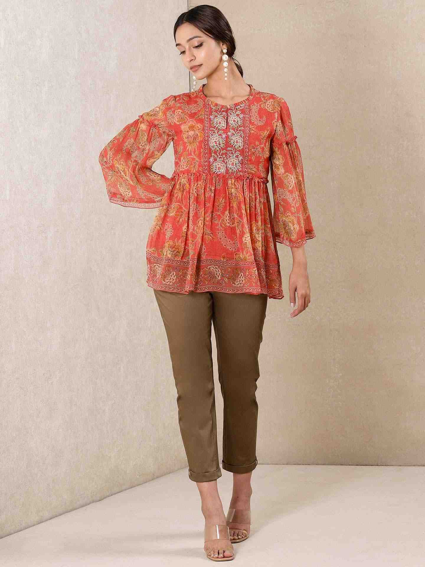 Coral Magnolia Kurti