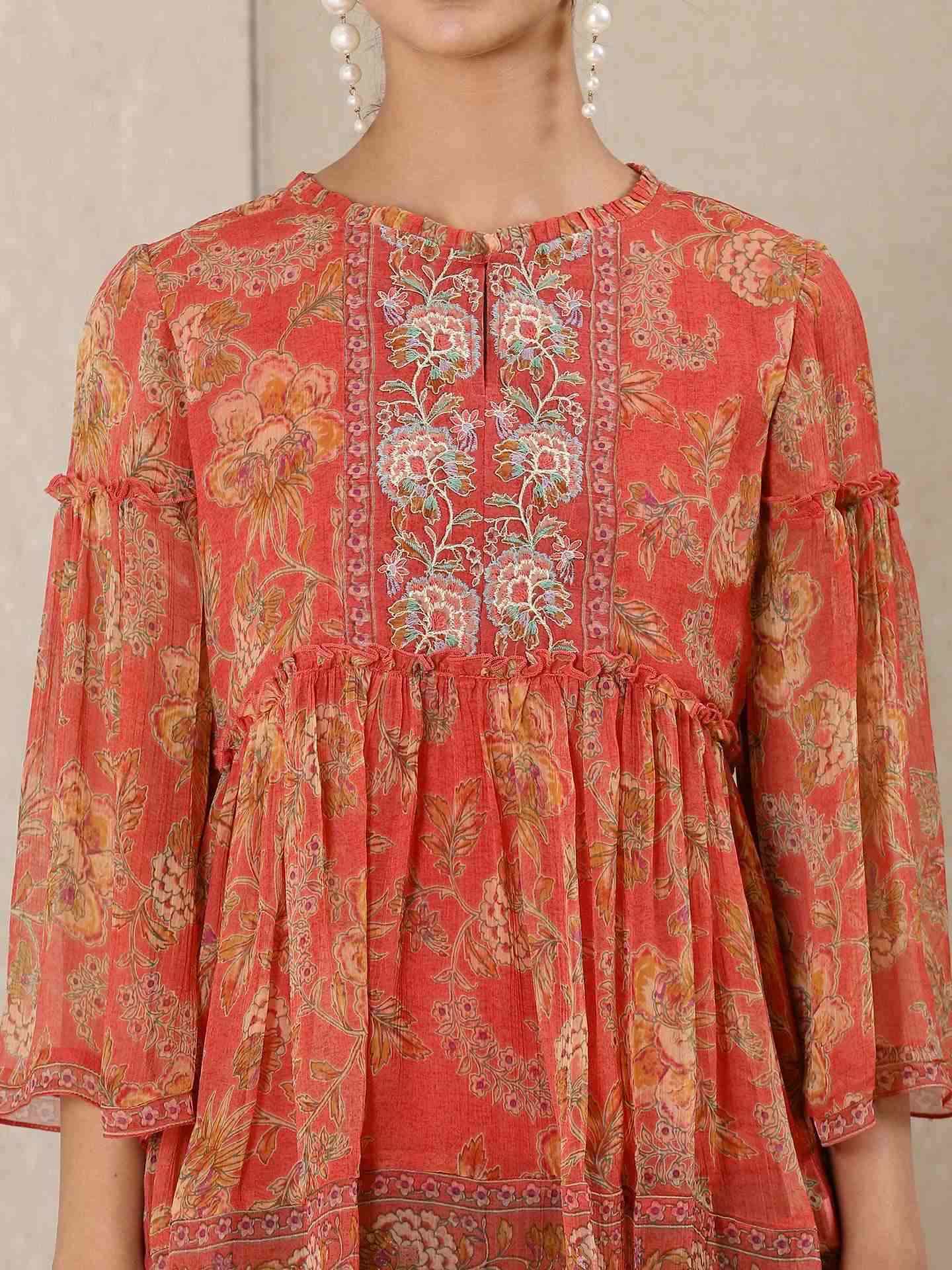 Coral Magnolia Kurti