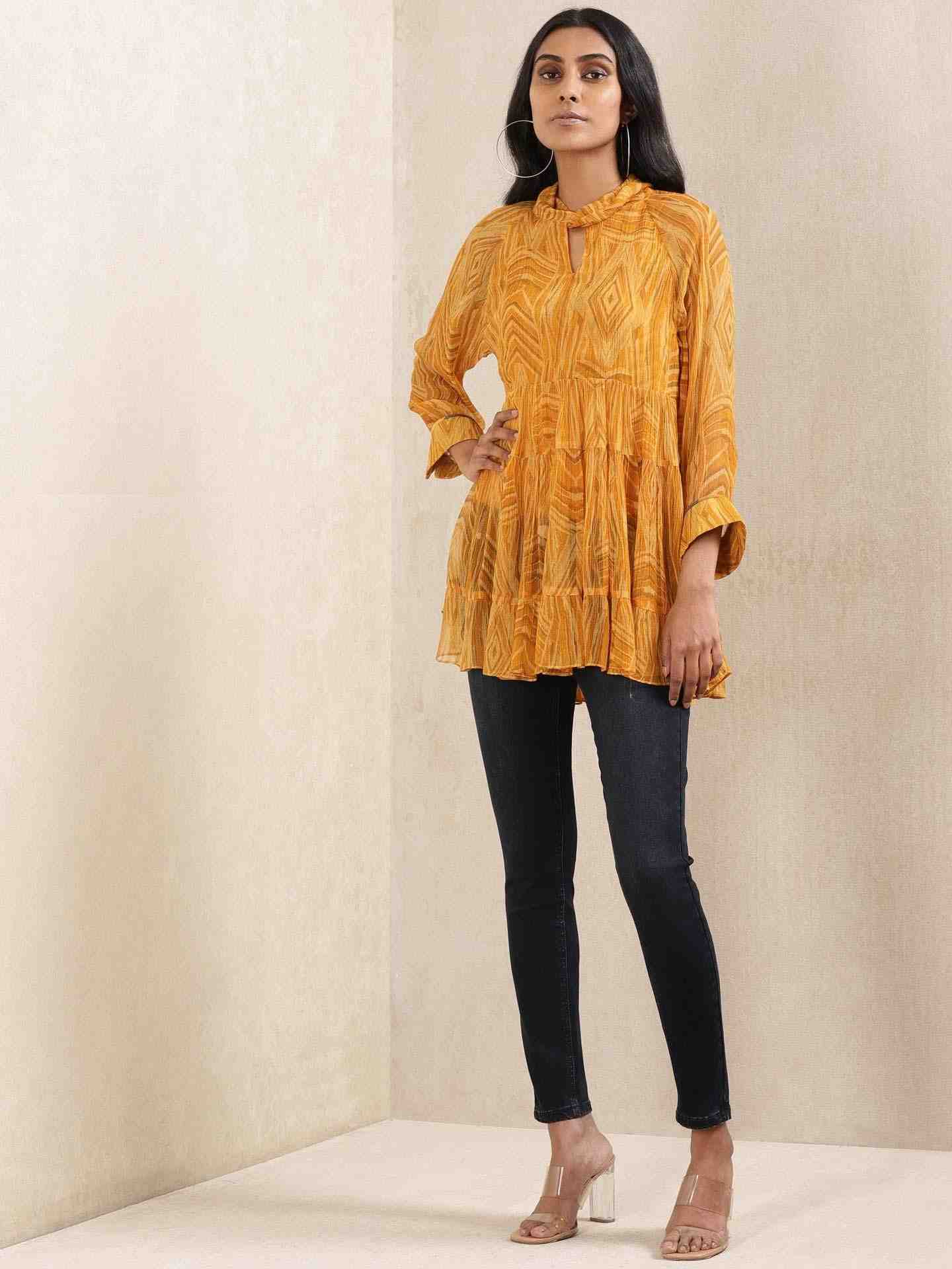 Yellow Tribal Puzzle Kurti