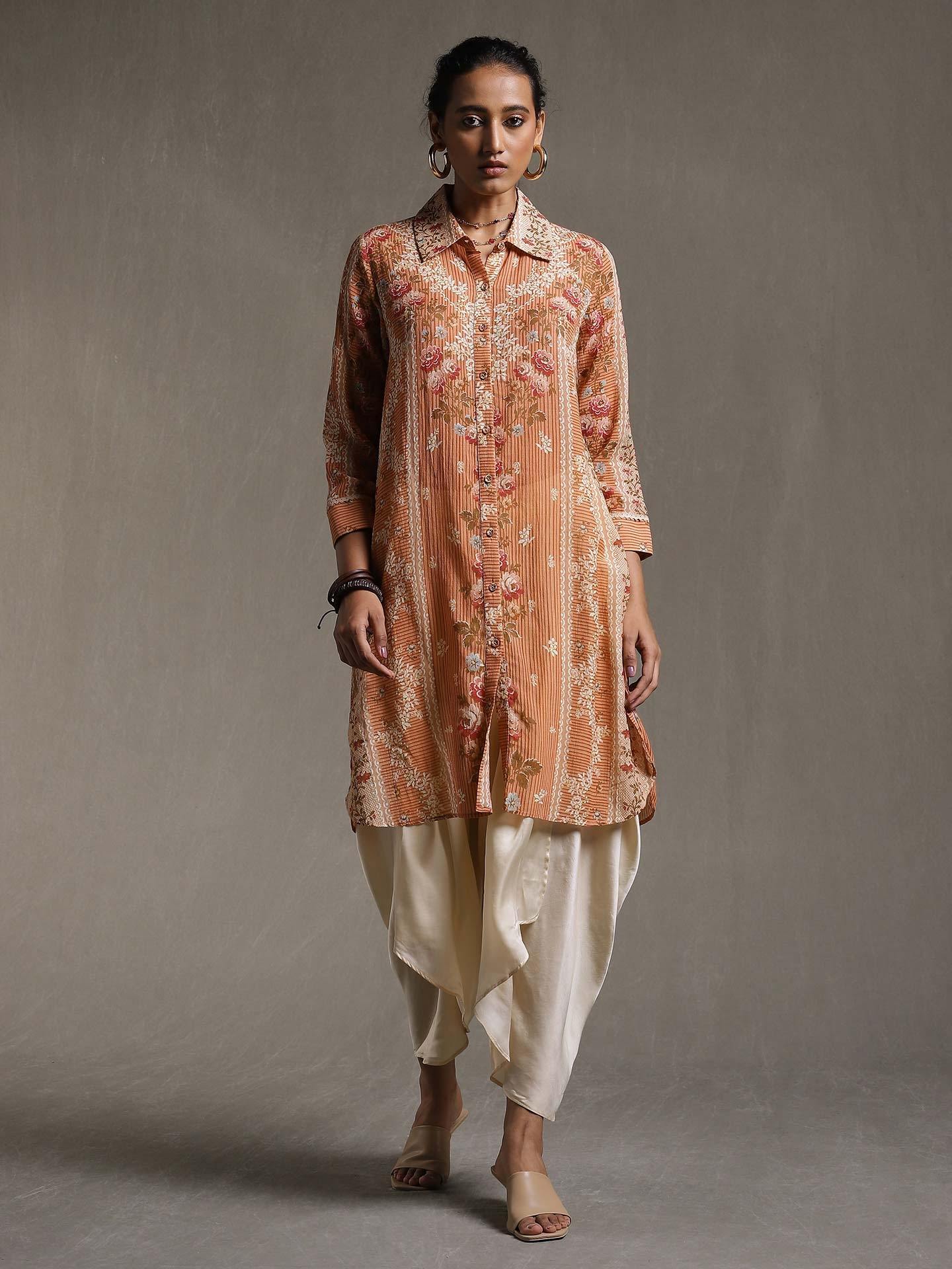 Beige Floral Print Kurti