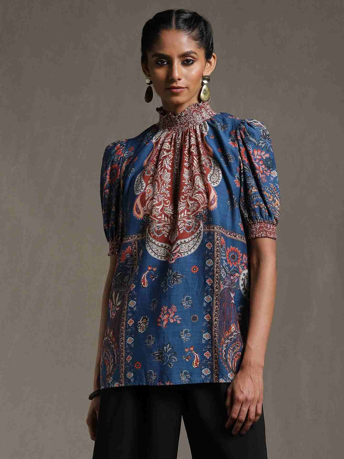 Navy Water Paisley Kurti