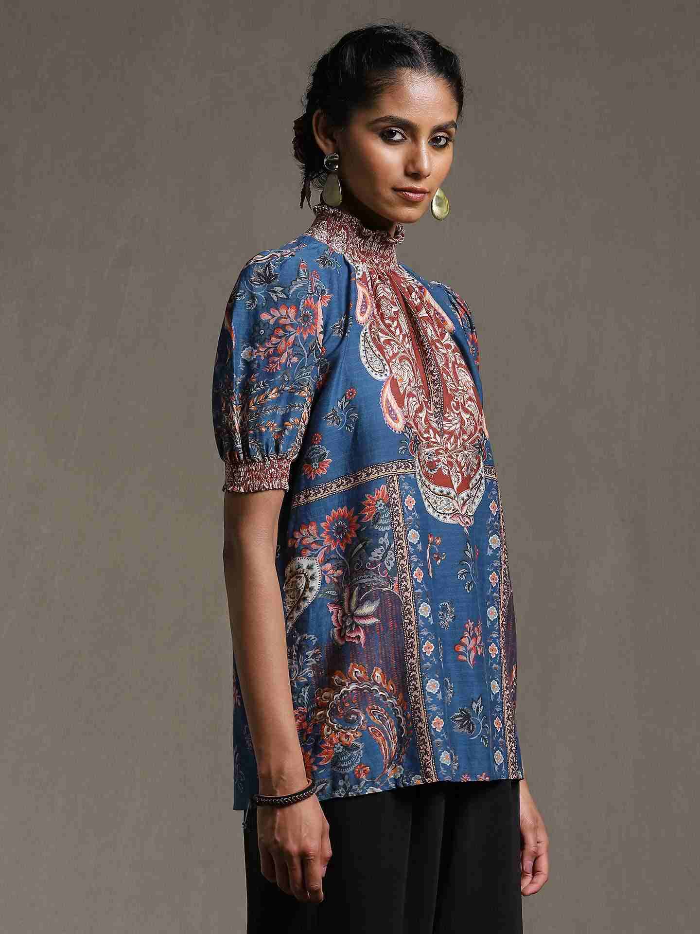 Navy Water Paisley Kurti