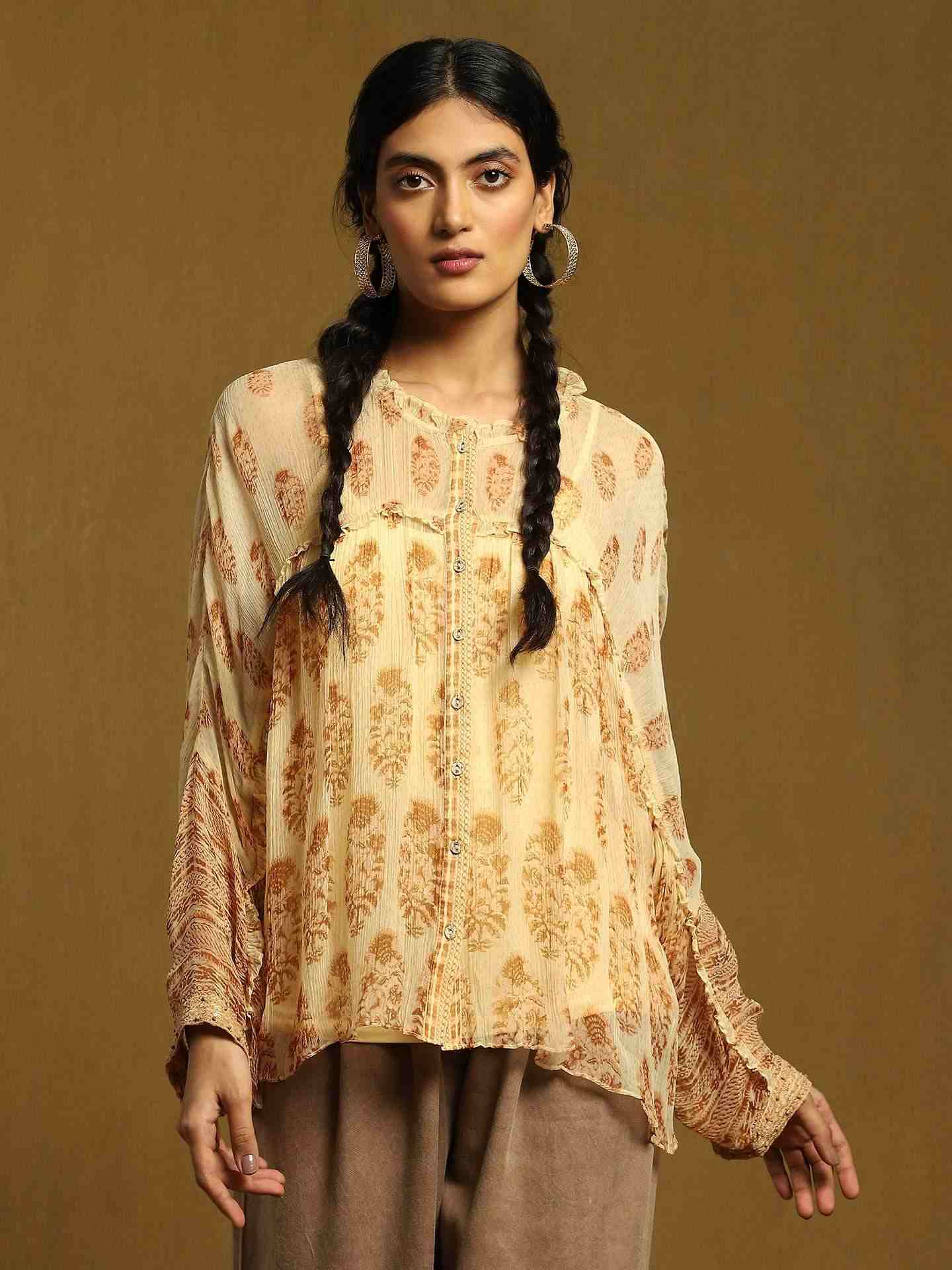 Beige Mogra Butti Kurti