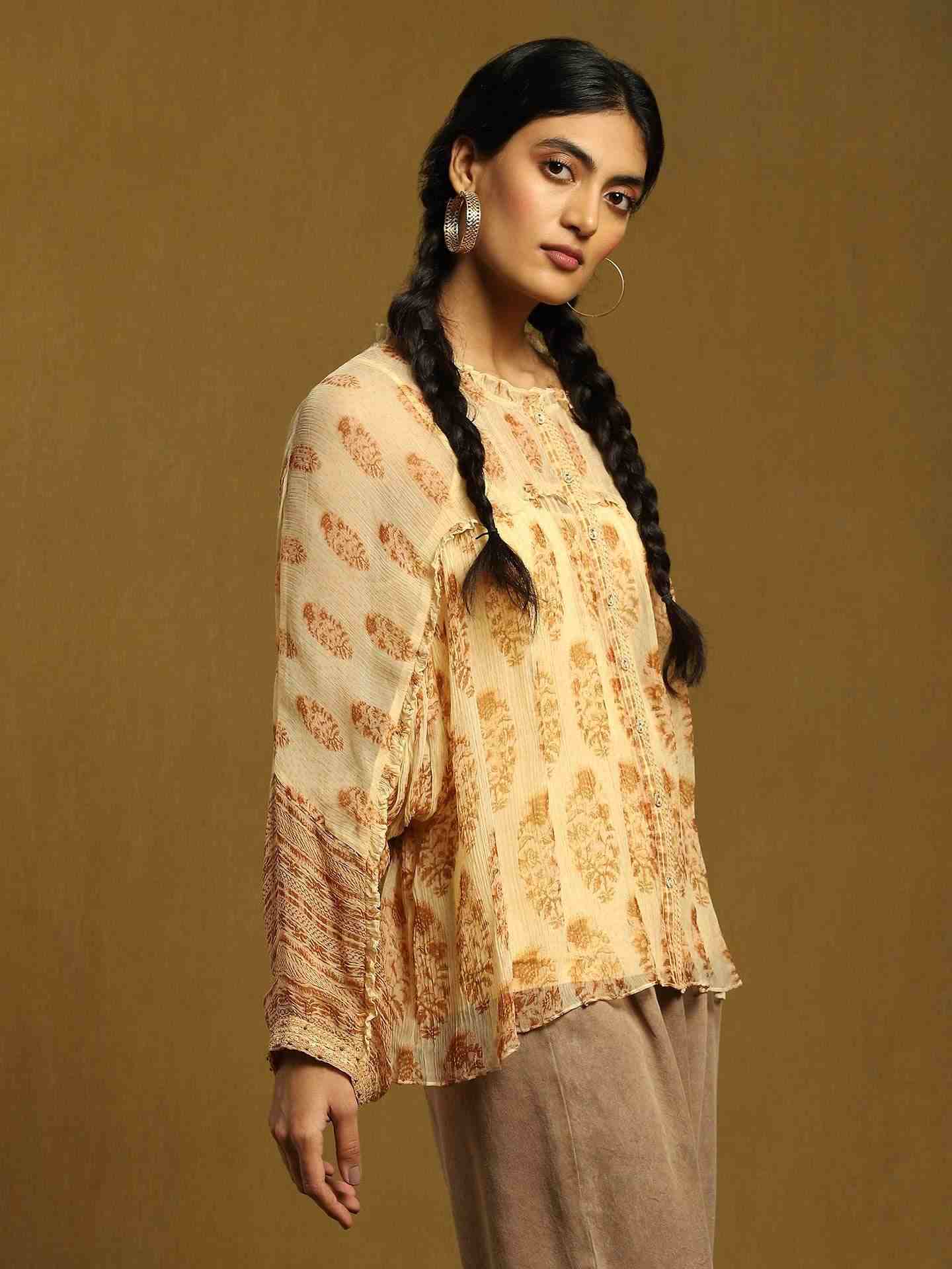 Beige Mogra Butti Kurti