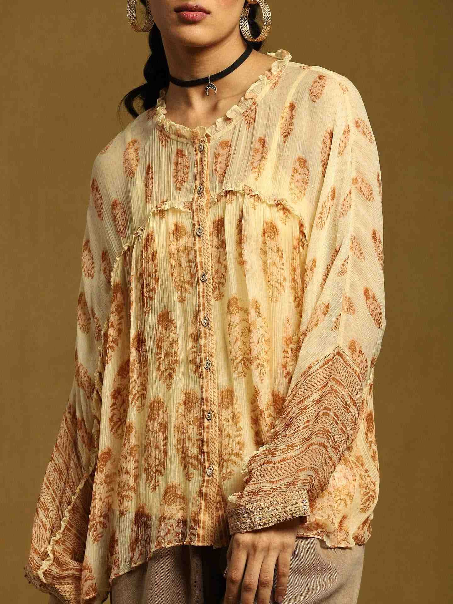 Beige Mogra Butti Kurti