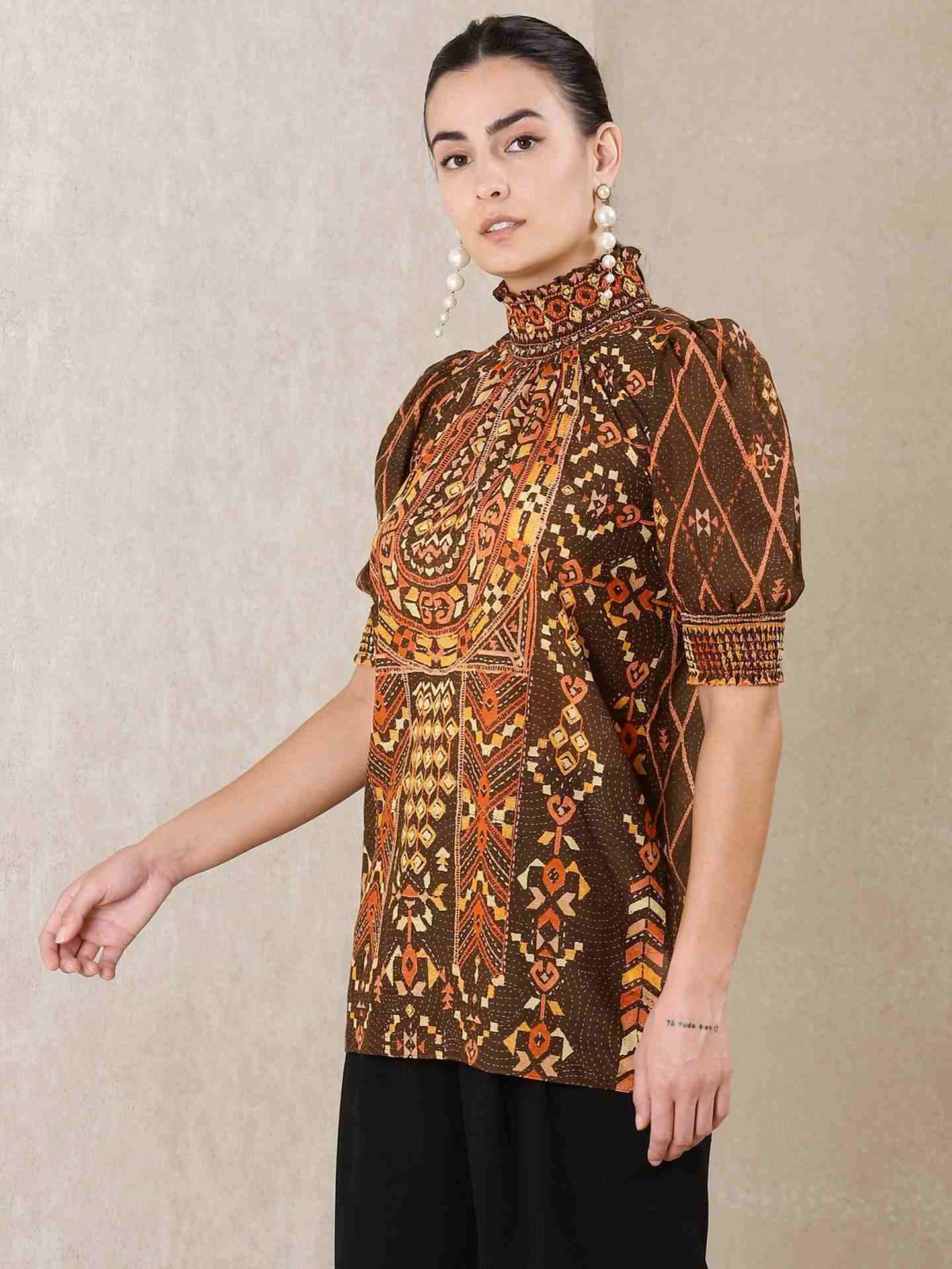 Chocolate Brown Alvira Layout Crepe Kurti