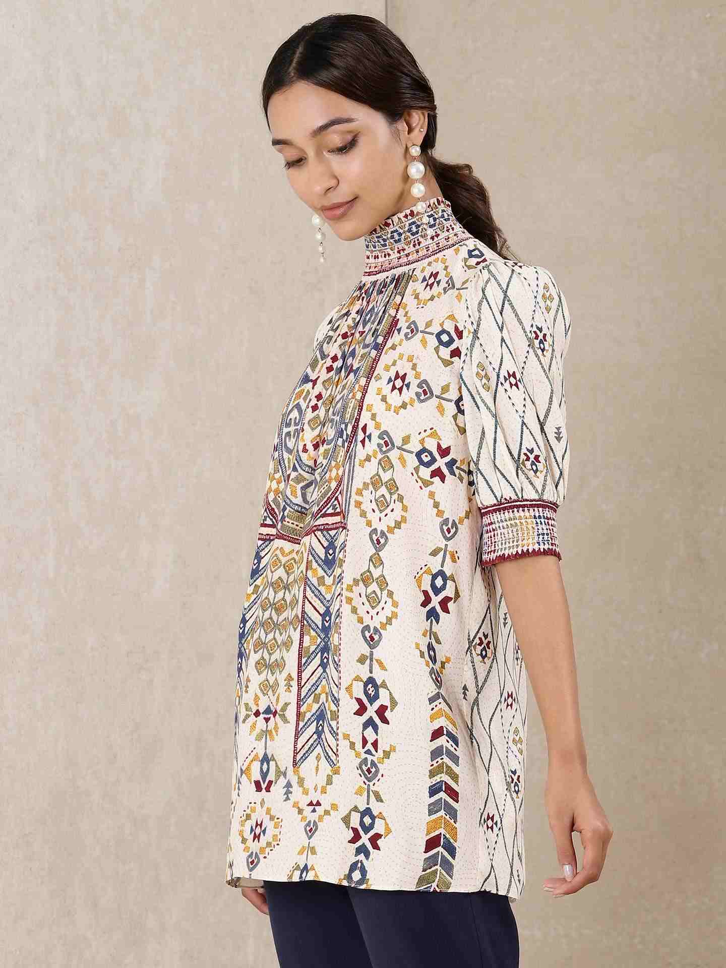 Off White Alvira Layout Crepe Kurti