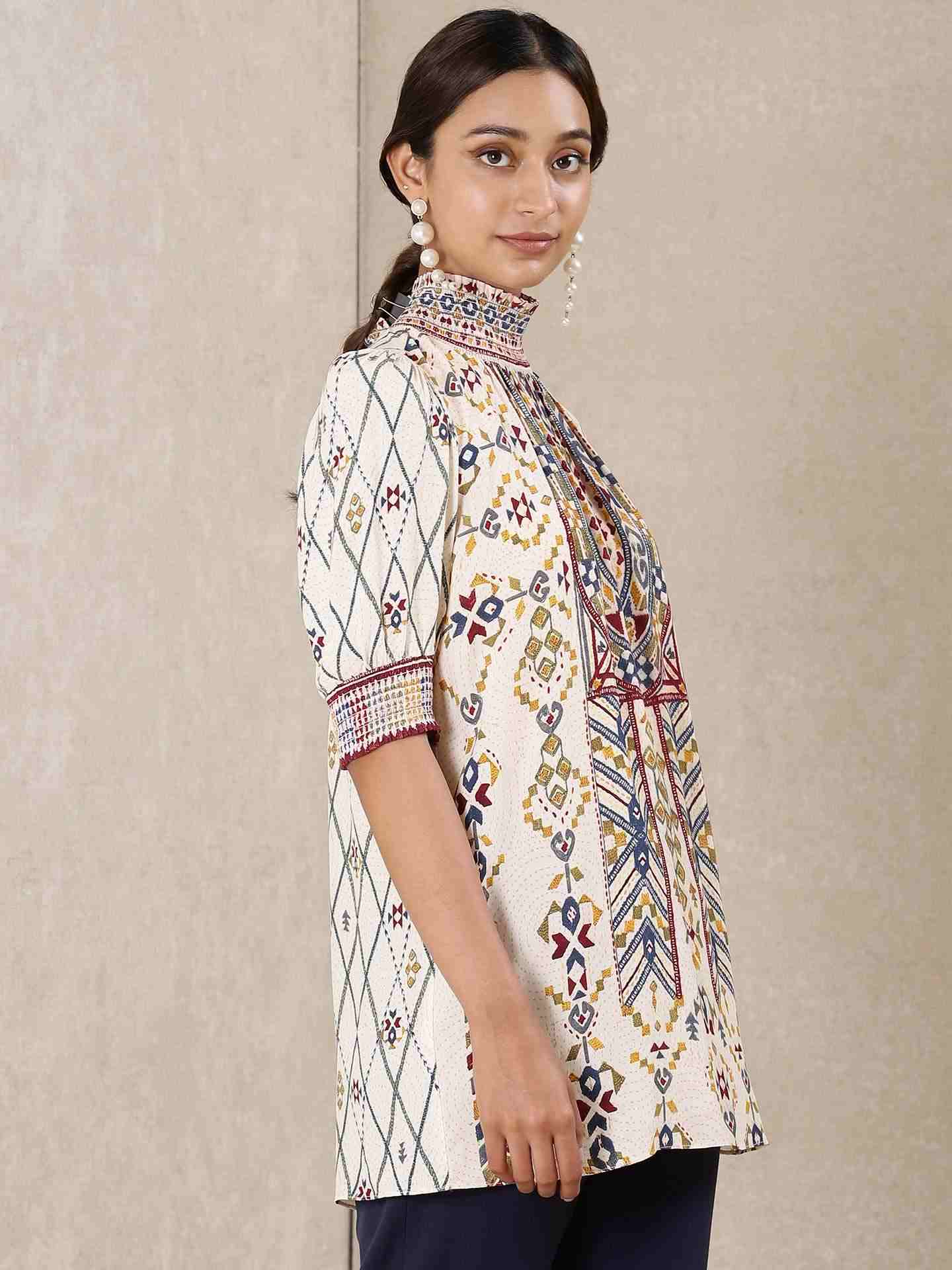 Off White Alvira Layout Crepe Kurti