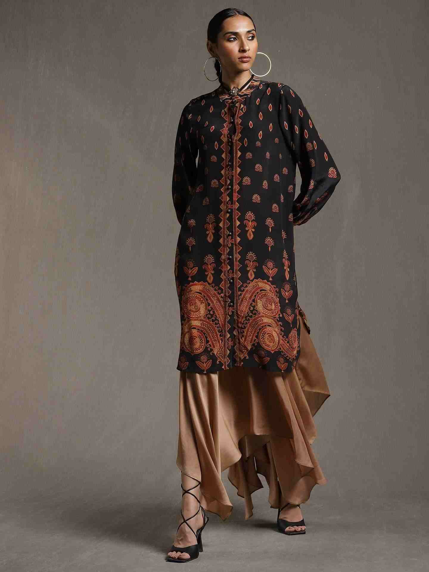 Black Rabari Crepe Kurti