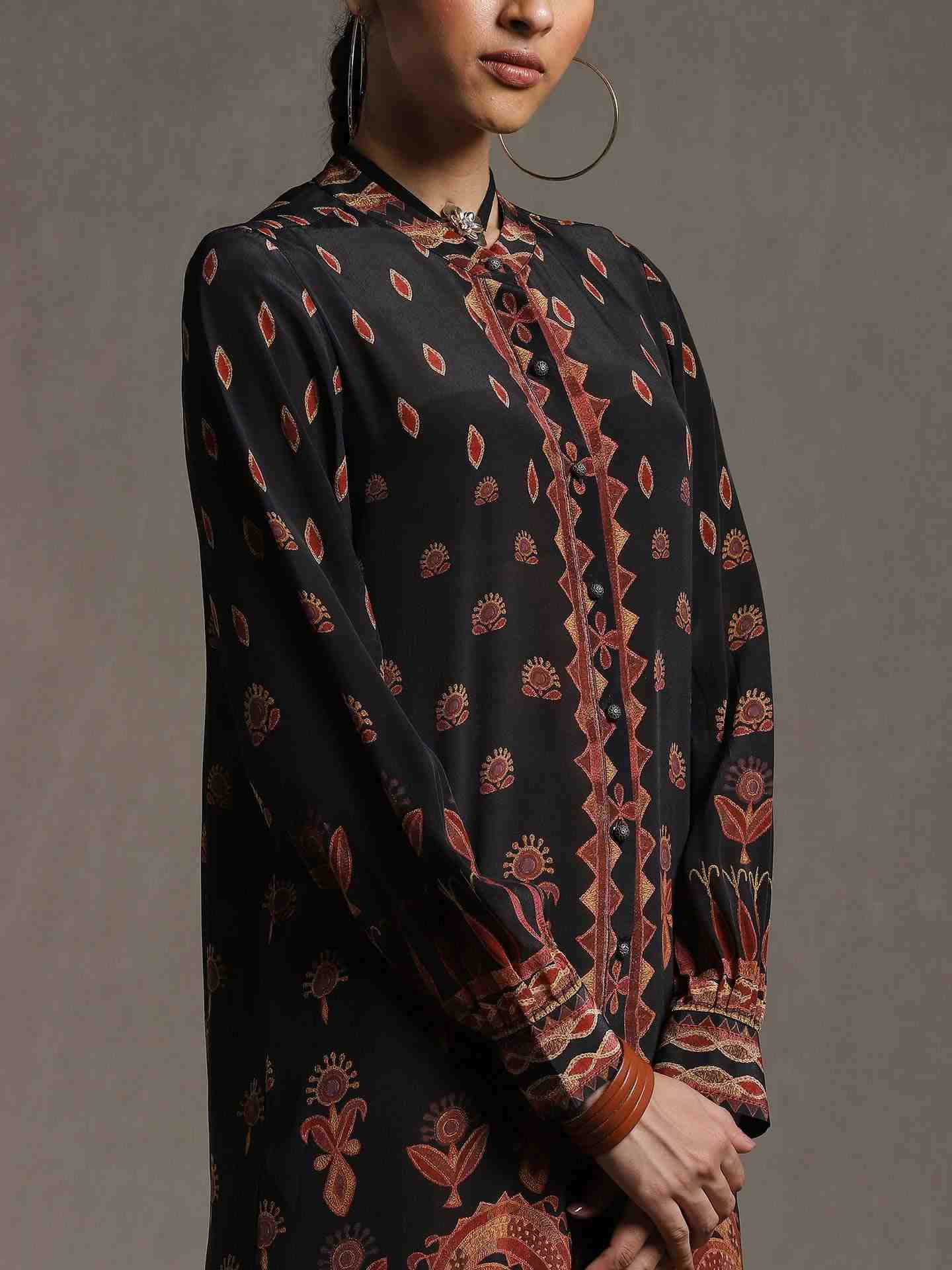 Black Rabari Crepe Kurti