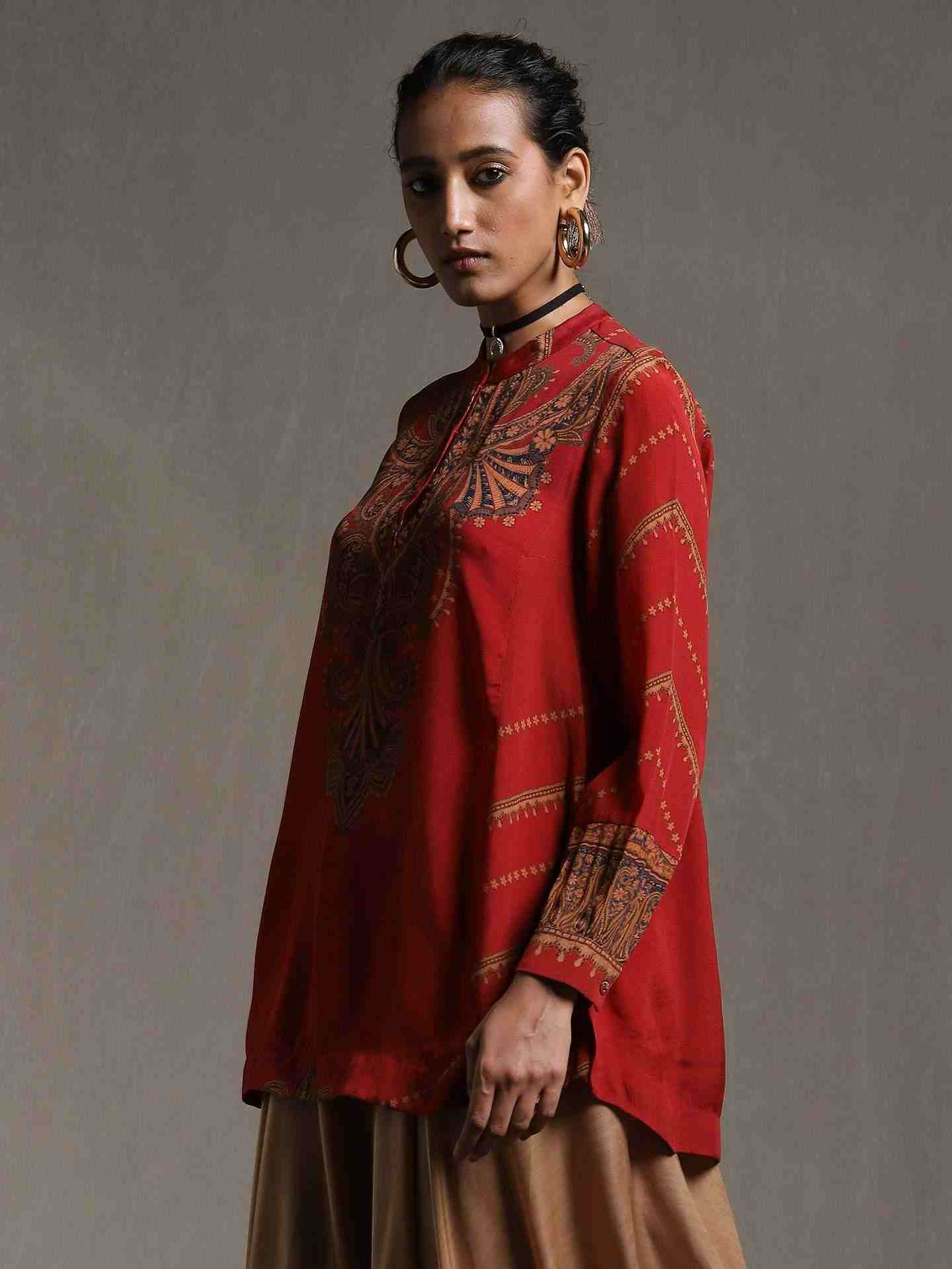 Red Pestelle Crepe Kurti