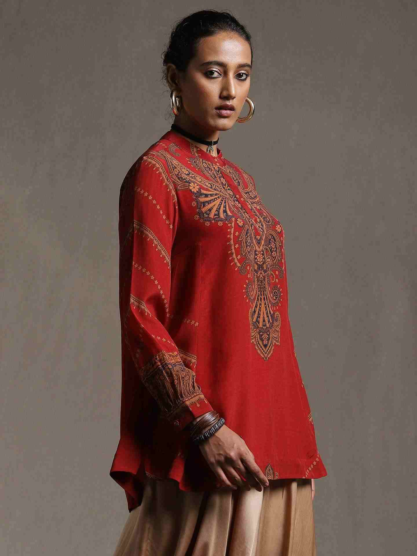 Red Pestelle Crepe Kurti
