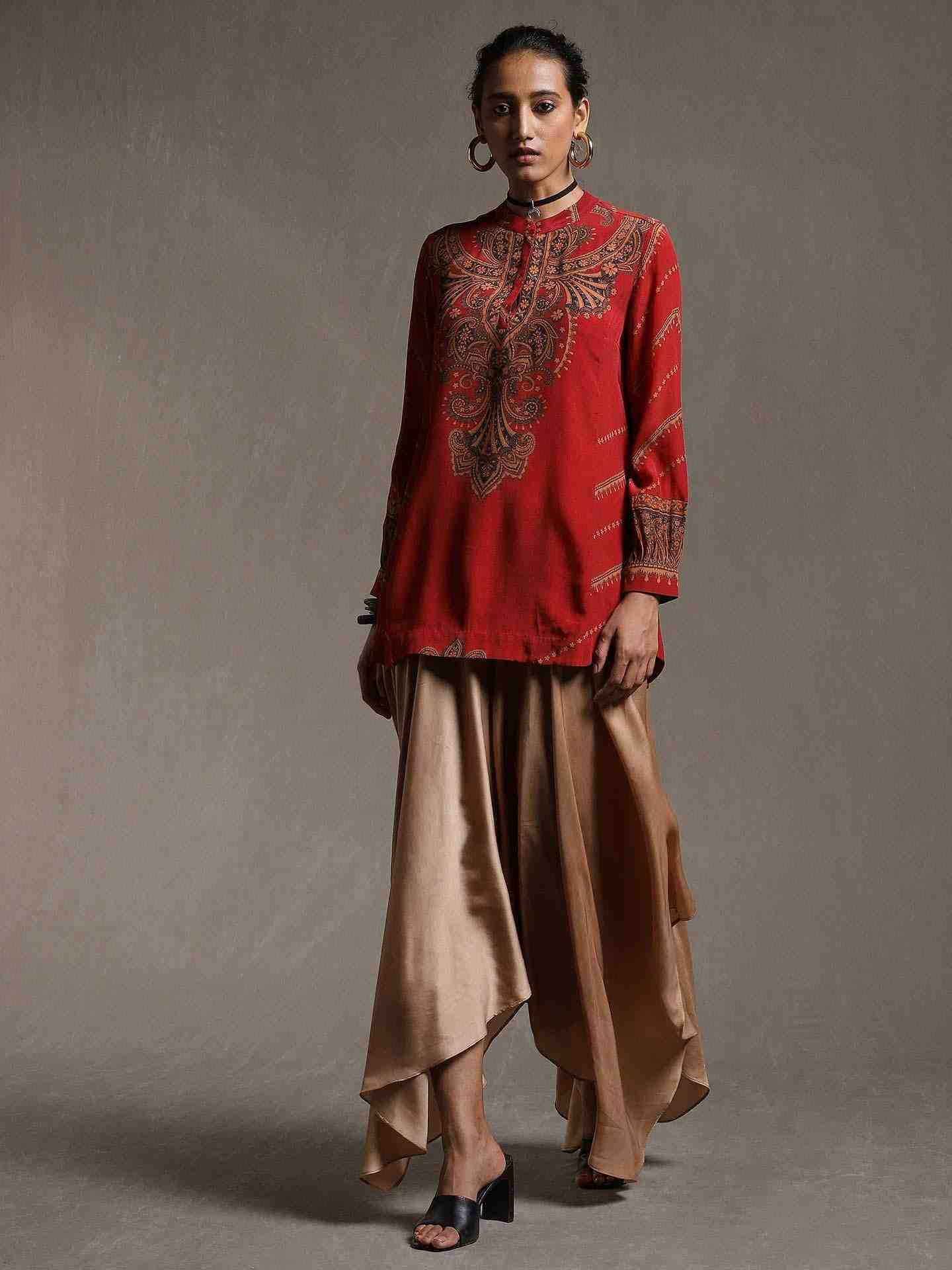 Red Pestelle Crepe Kurti