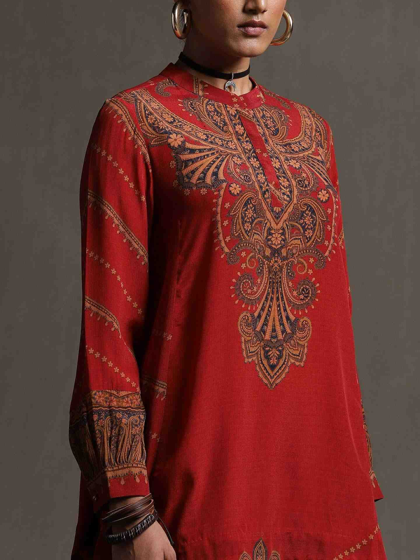 Red Pestelle Crepe Kurti
