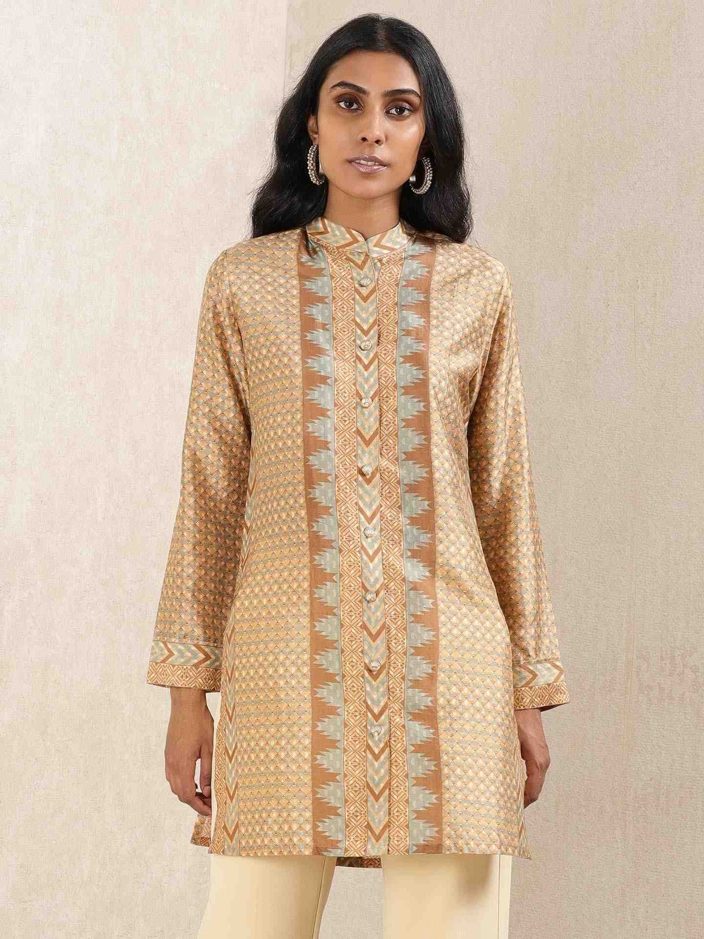 Beige & Khaki Zeeni Kurti