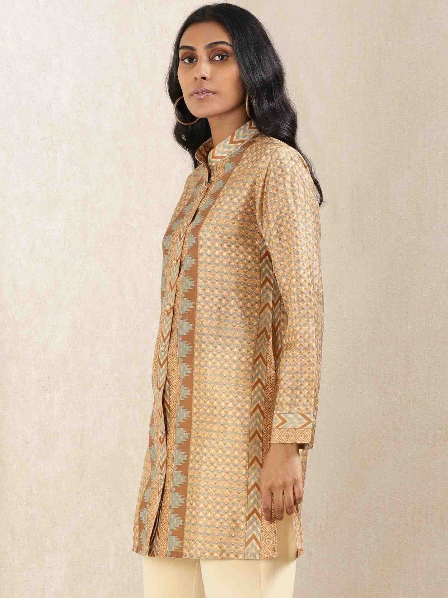 Beige & Khaki Zeeni Kurti