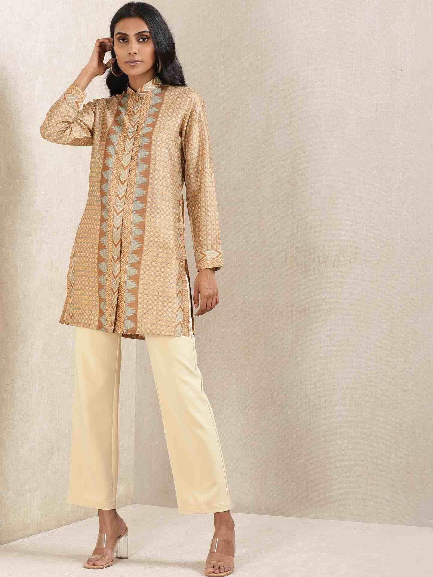 Beige & Khaki Zeeni Kurti