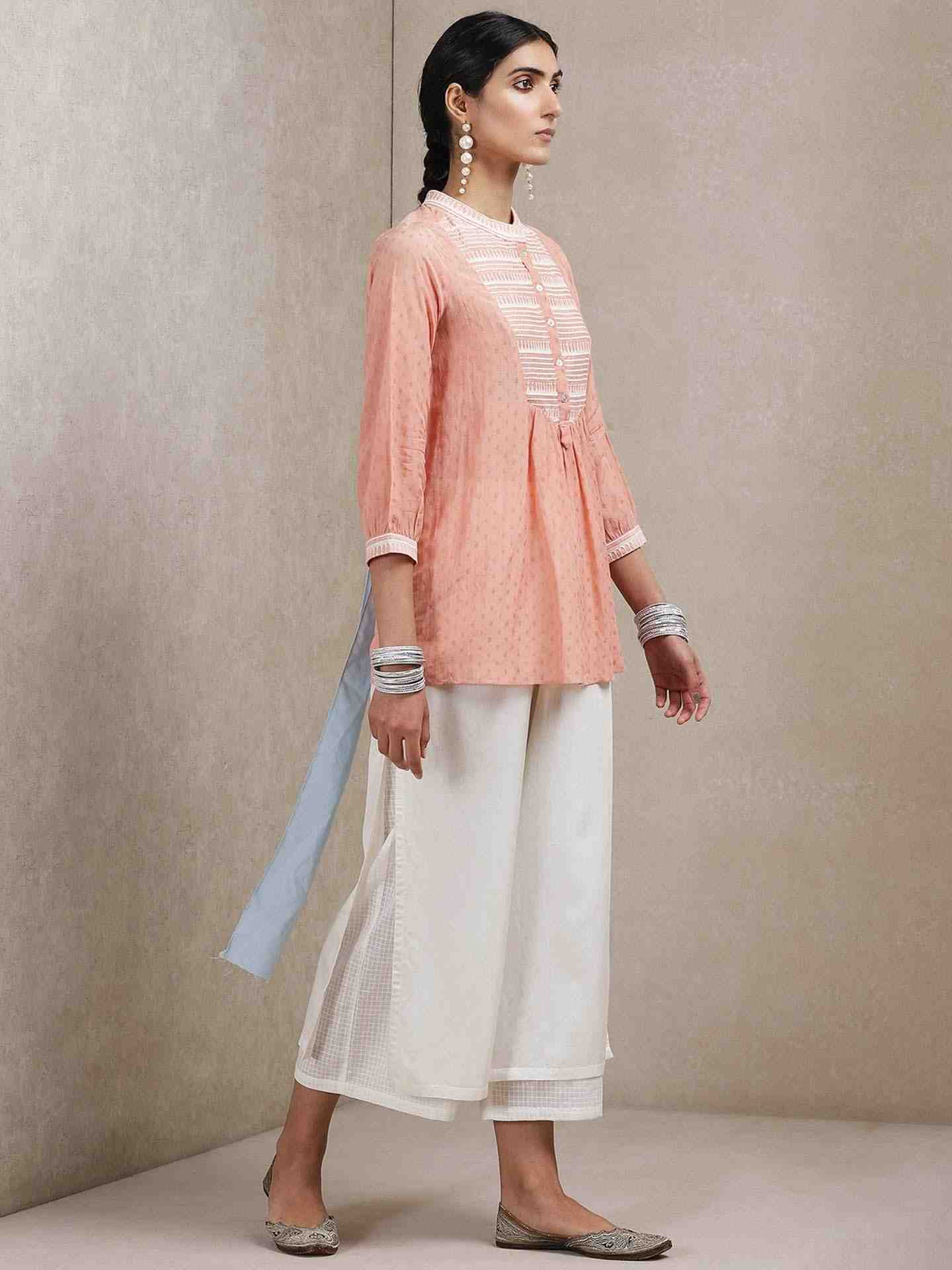 Peach Tribal Lines Kurti