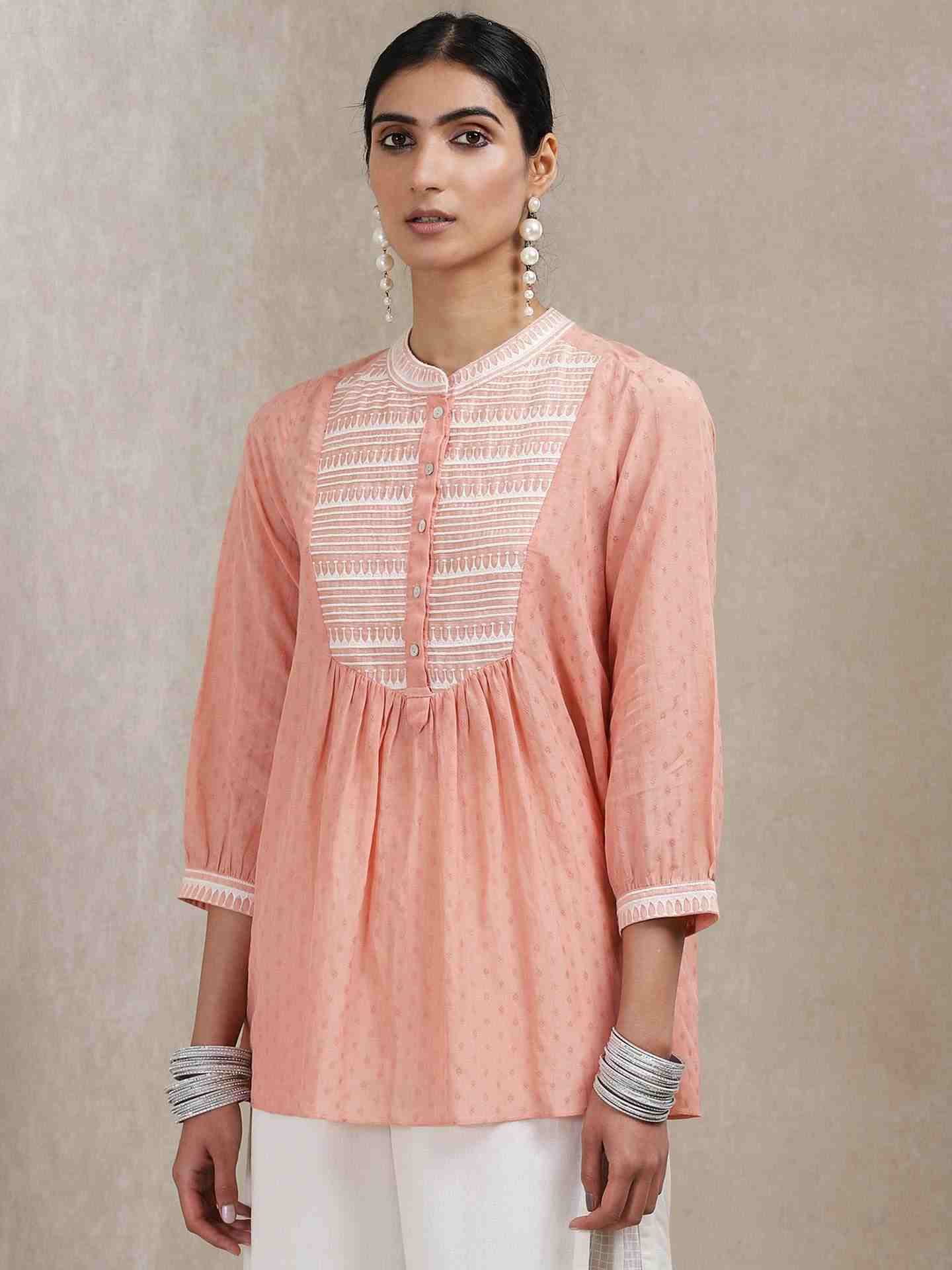 Peach Tribal Lines Kurti