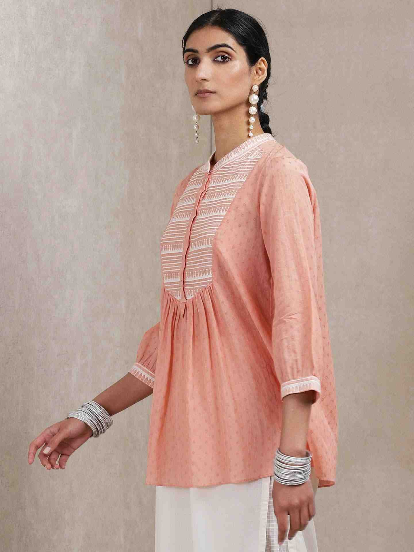 Peach Tribal Lines Kurti