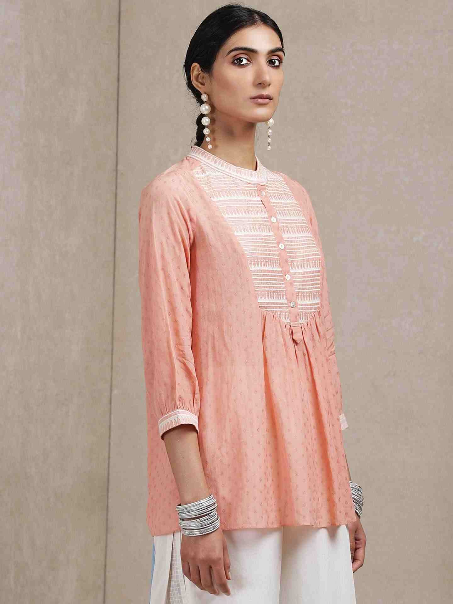 Peach Tribal Lines Kurti
