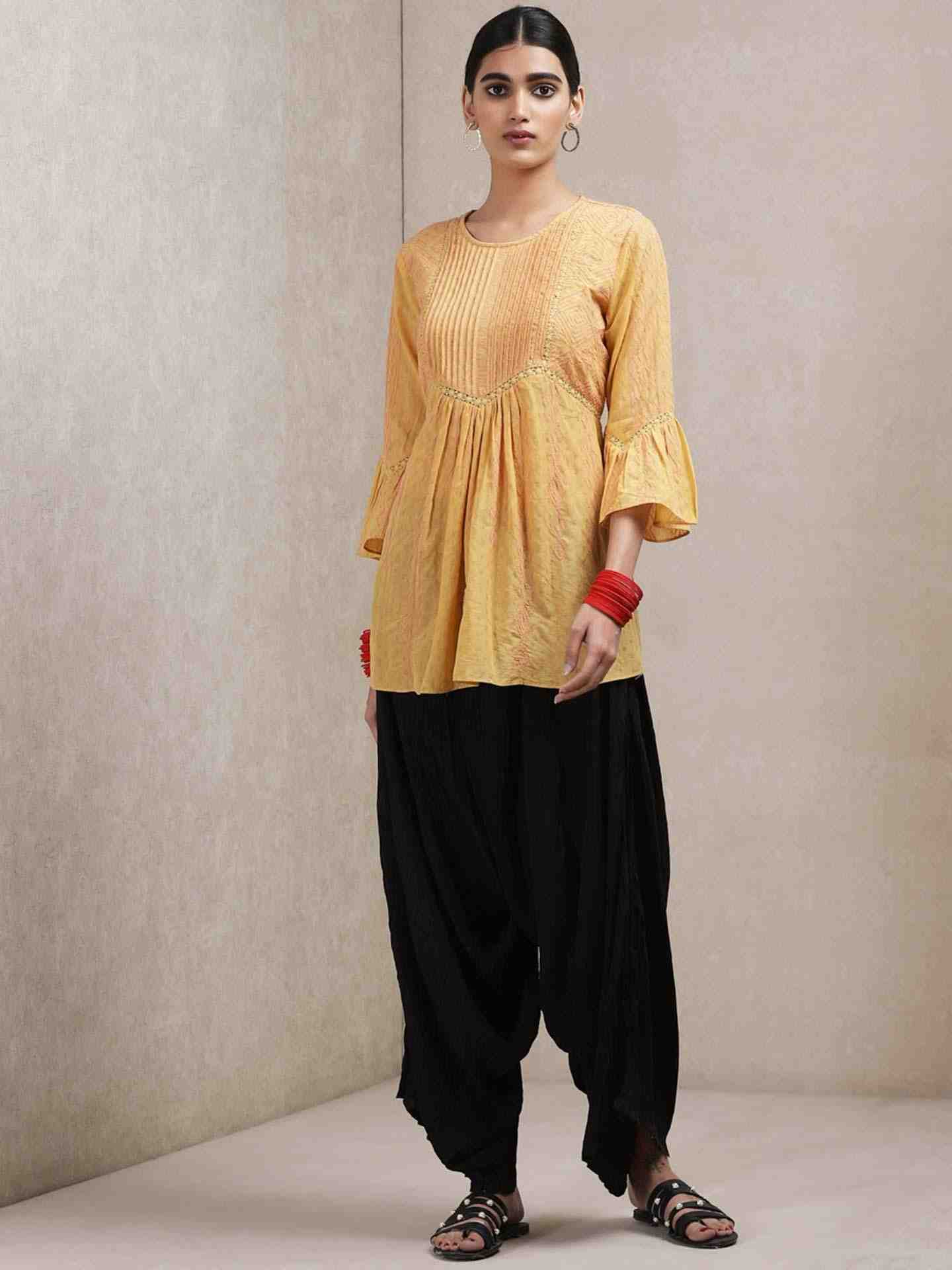Yellow Graphic Line Kurti