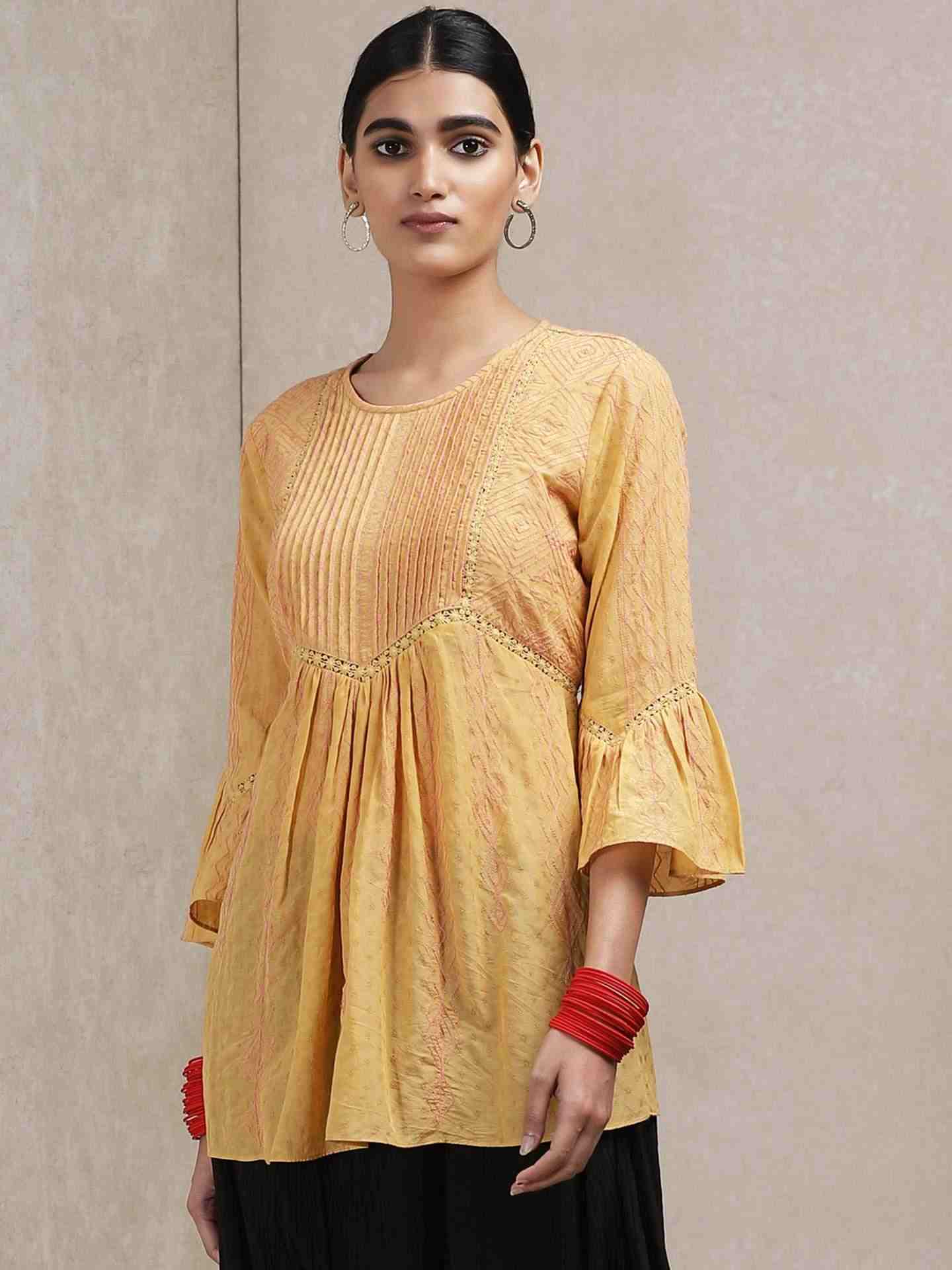 Yellow Graphic Line Kurti