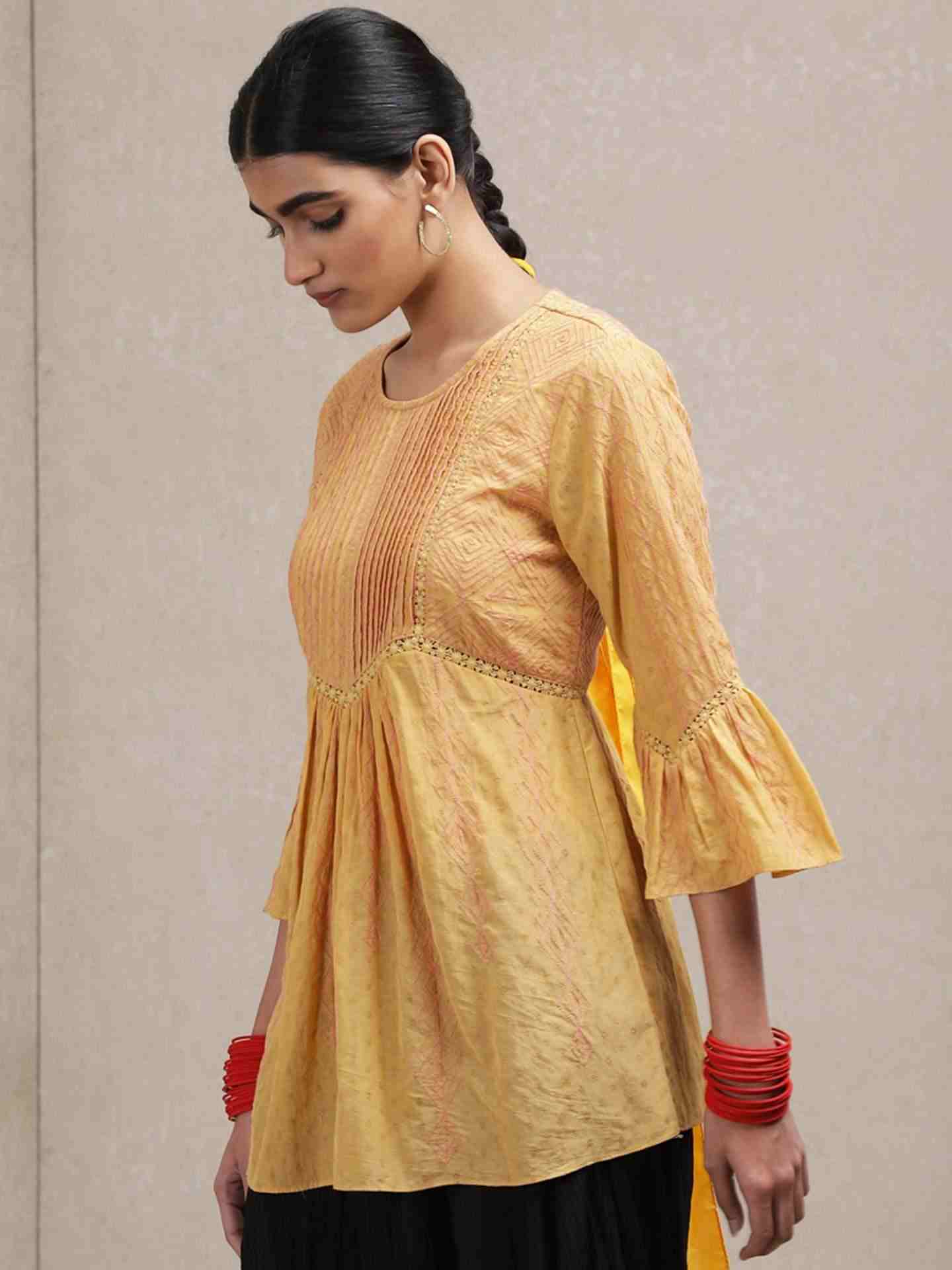 Yellow Graphic Line Kurti