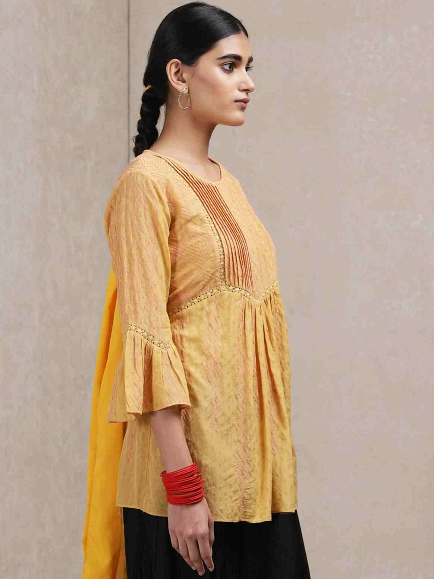 Yellow Graphic Line Kurti