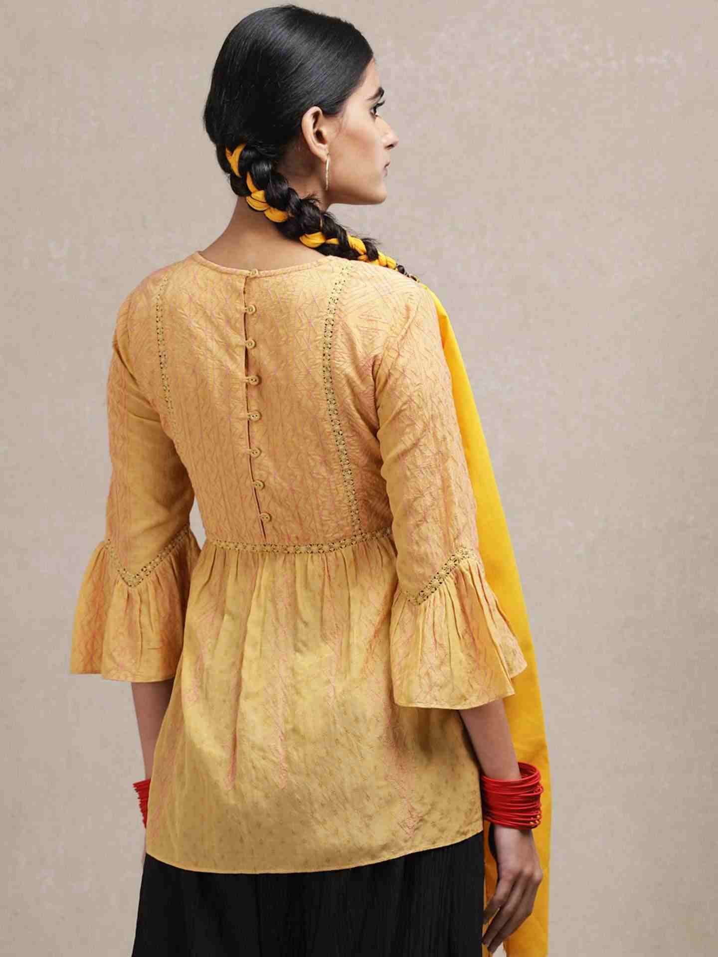 Yellow Graphic Line Kurti