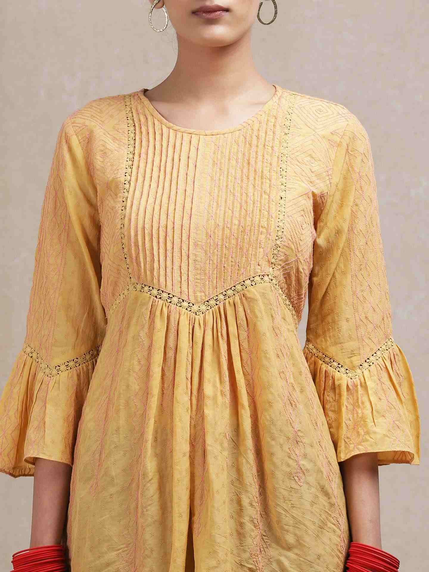 Yellow Graphic Line Kurti