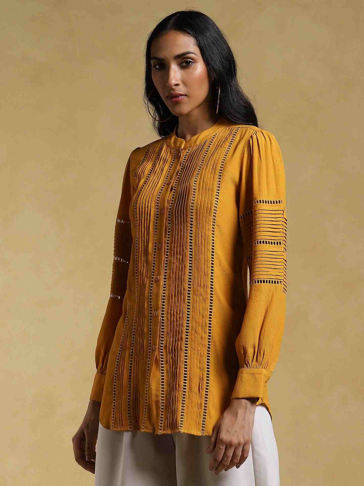 Yellow Ethereal Crepe Kurti