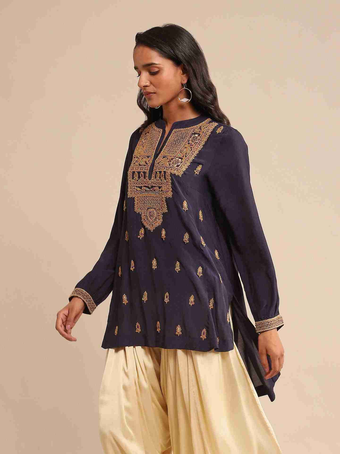 Navy Ava Solid Kurti