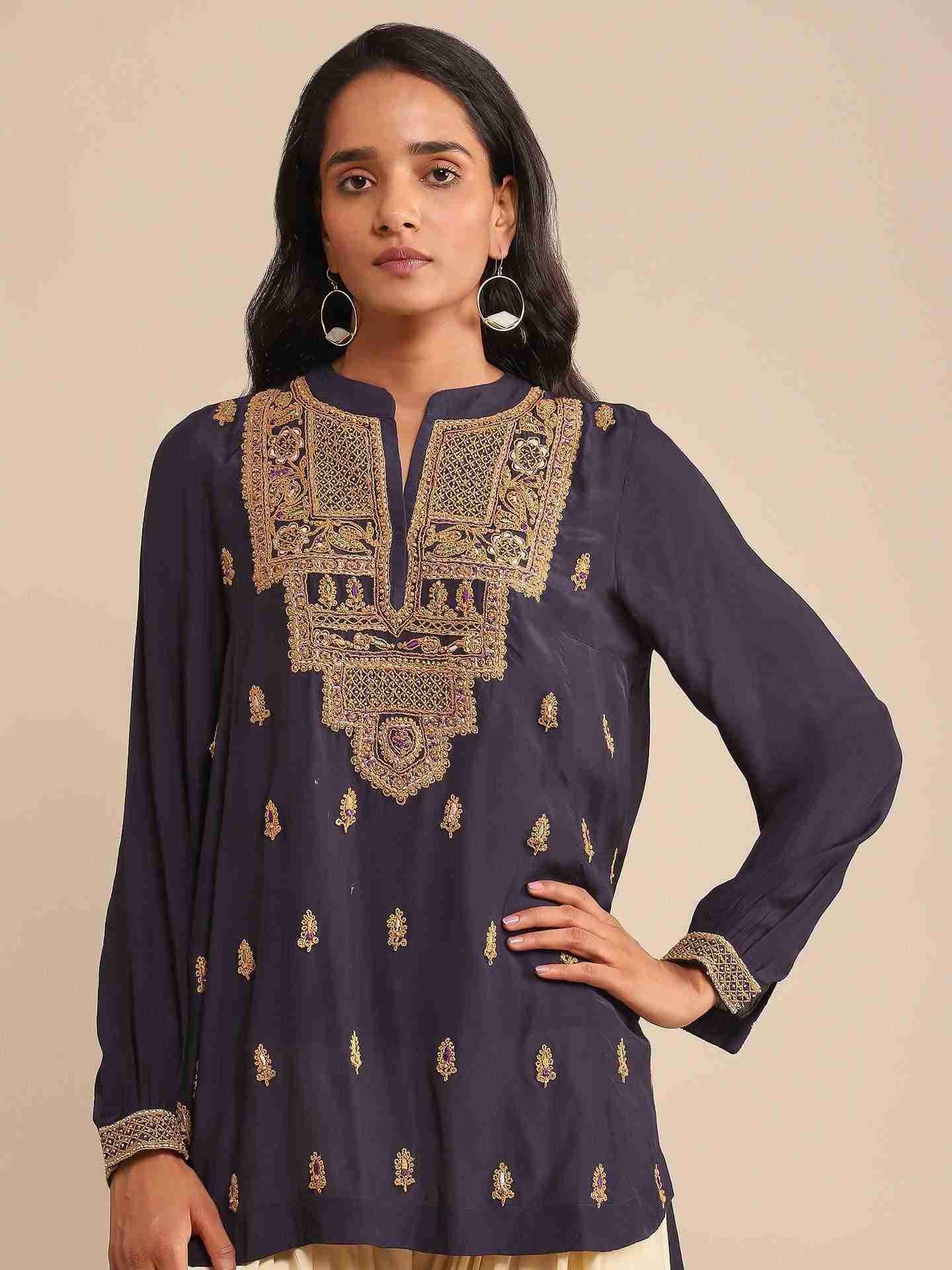 Navy Ava Solid Kurti
