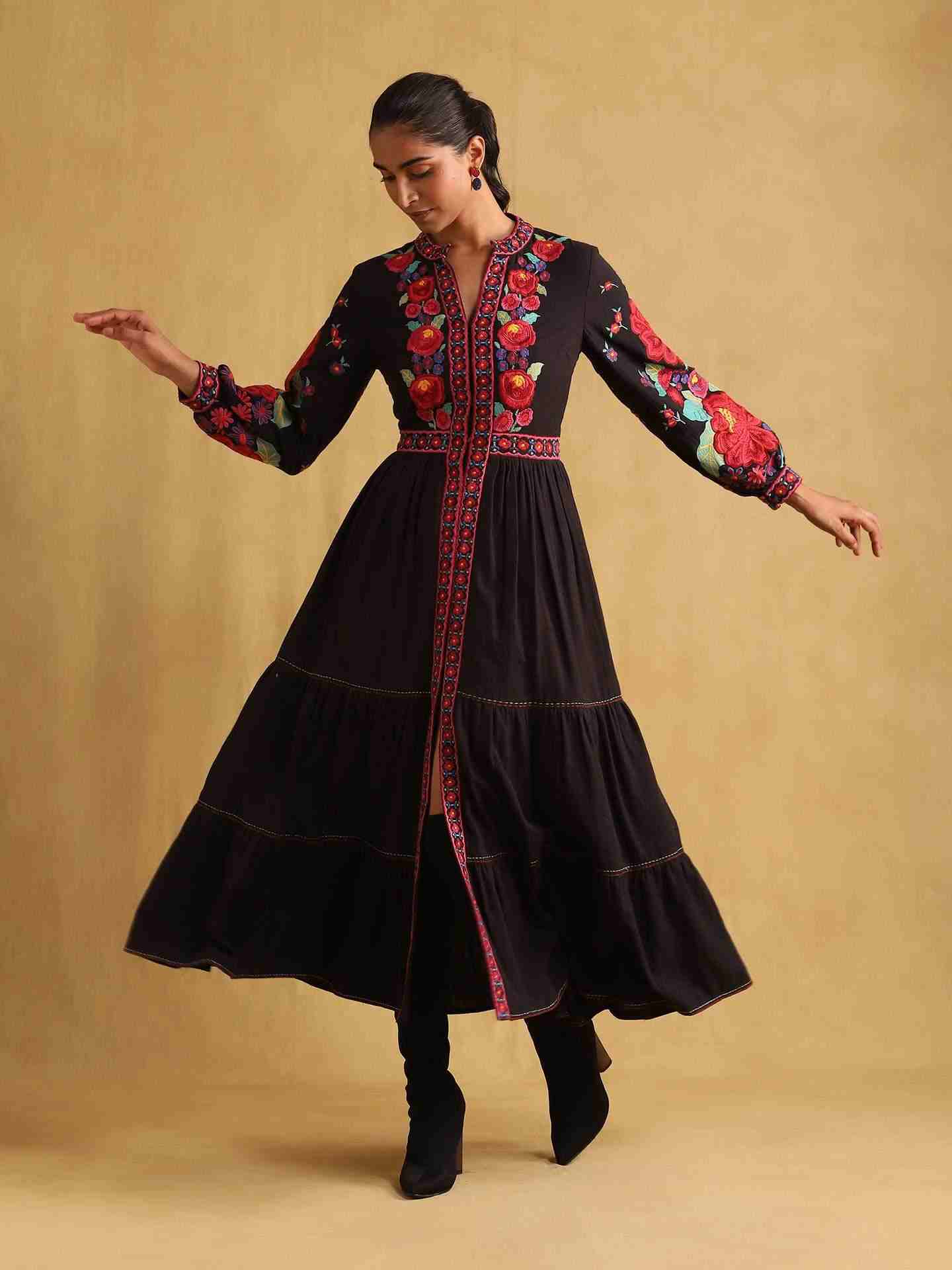 Black Pansy Cotton Dress