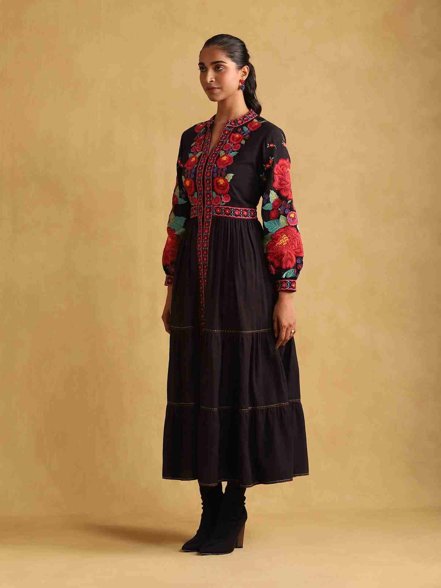 Black Pansy Cotton Dress