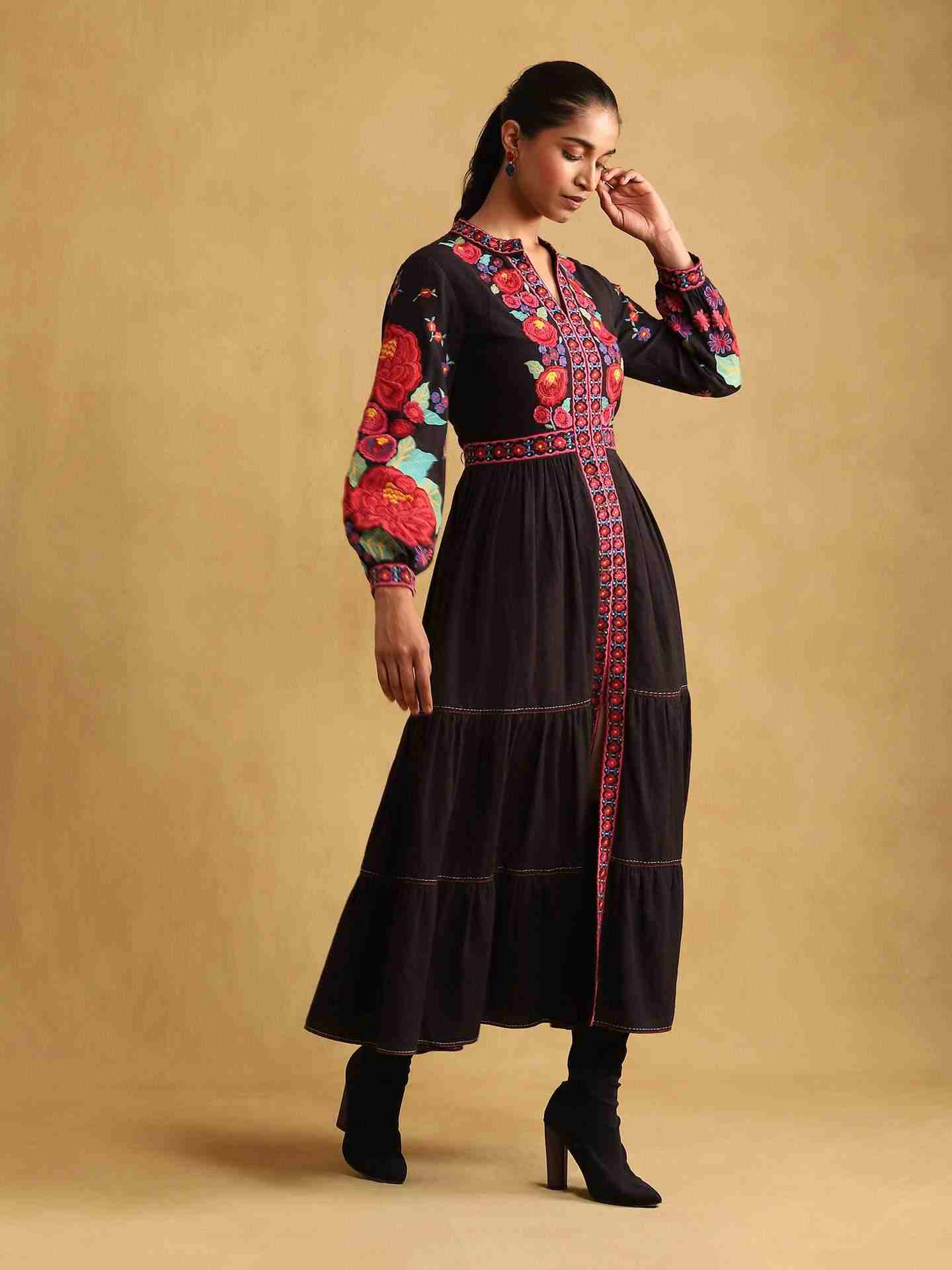 Black Pansy Cotton Dress