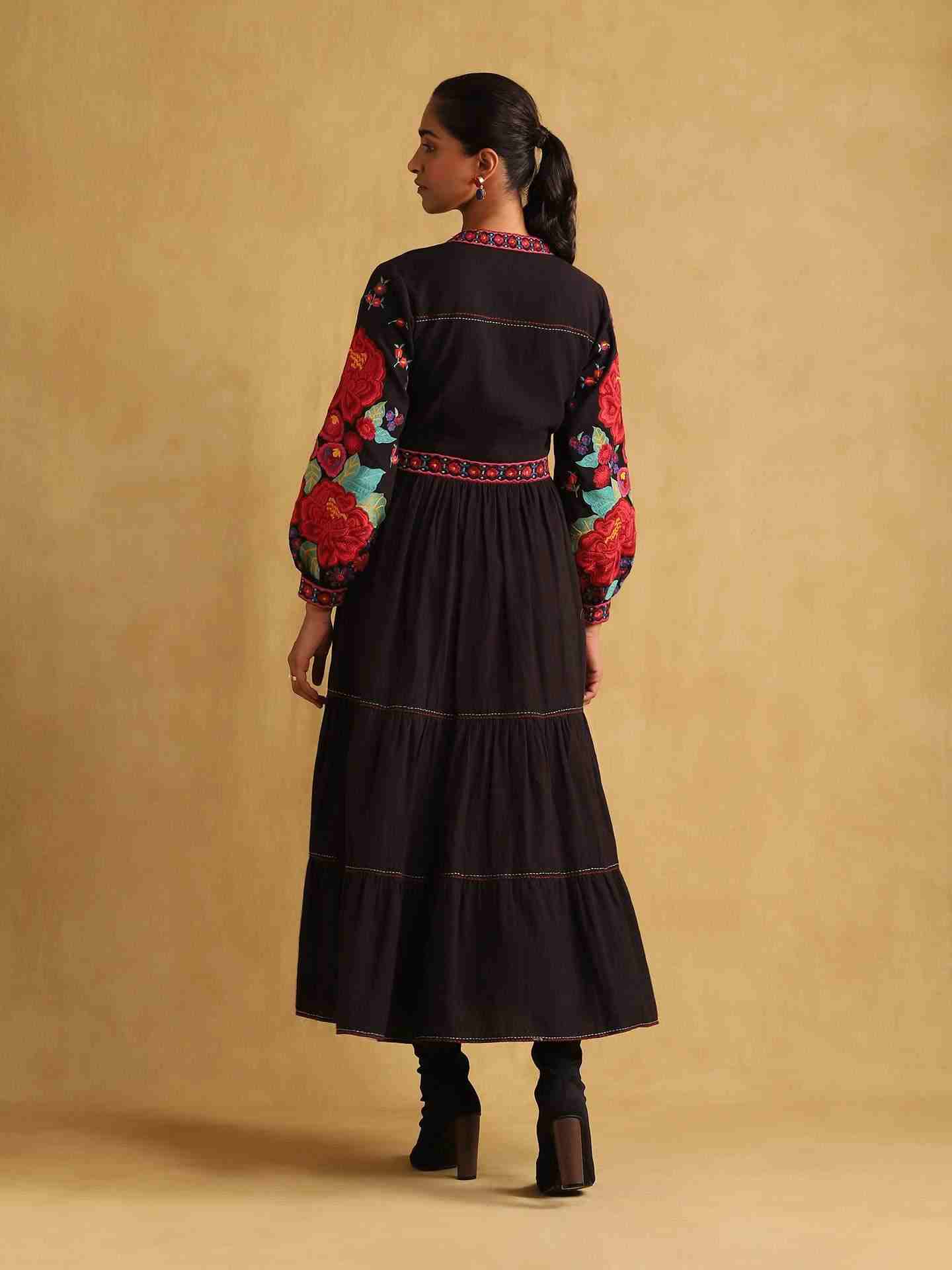 Black Pansy Cotton Dress