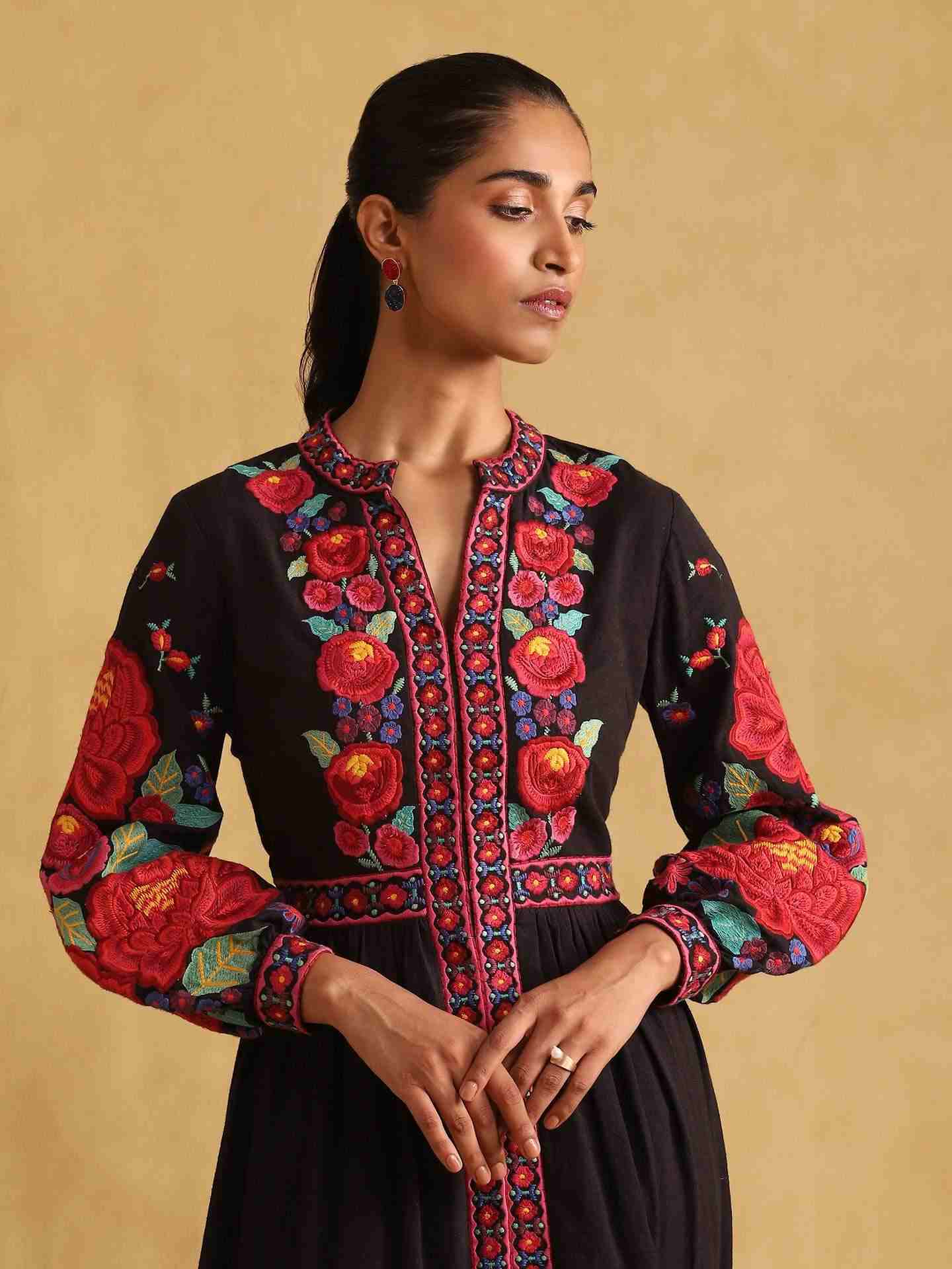 Black Pansy Cotton Dress