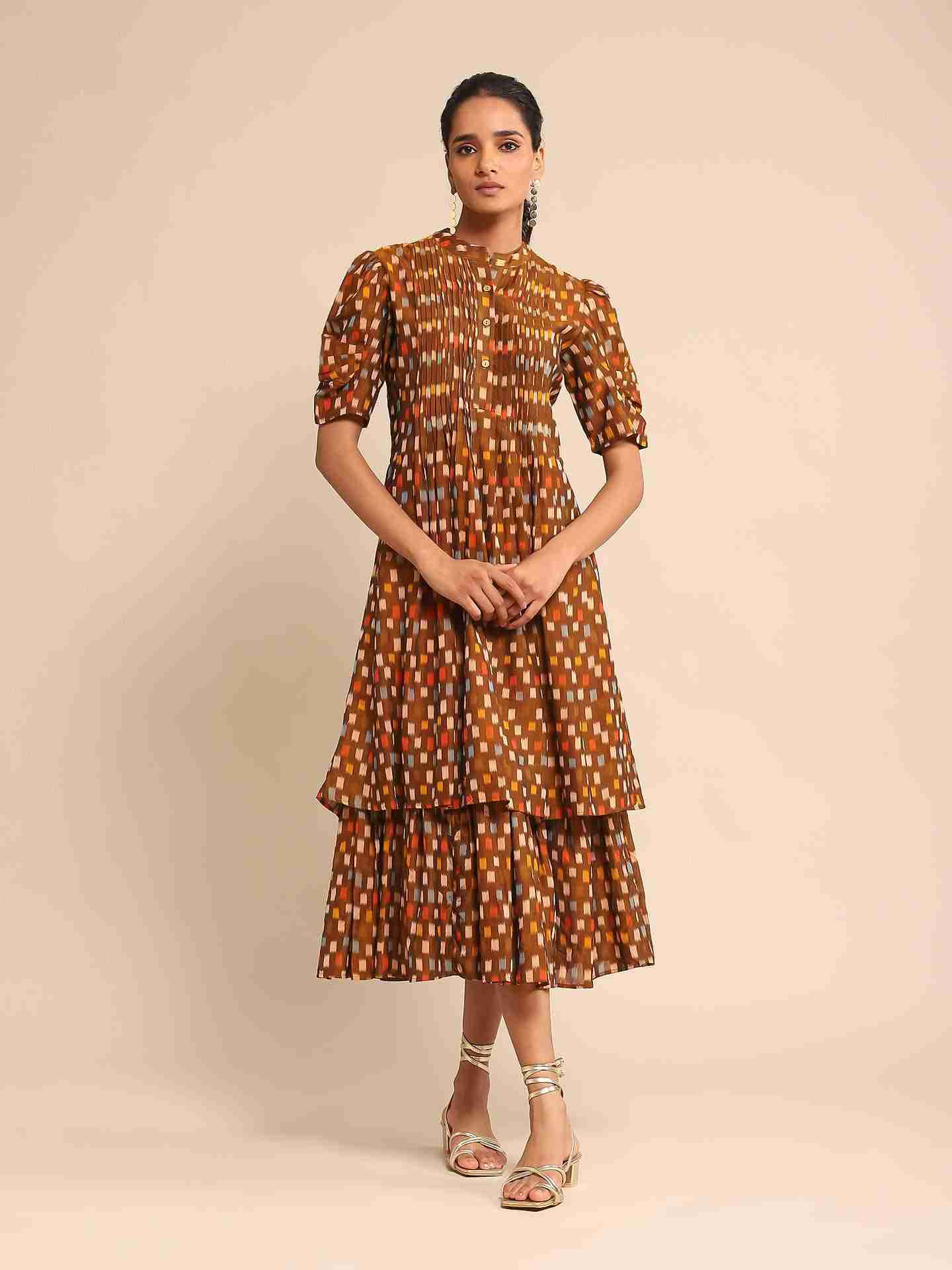Brown Urban Elysian Cotton Tiered Dress