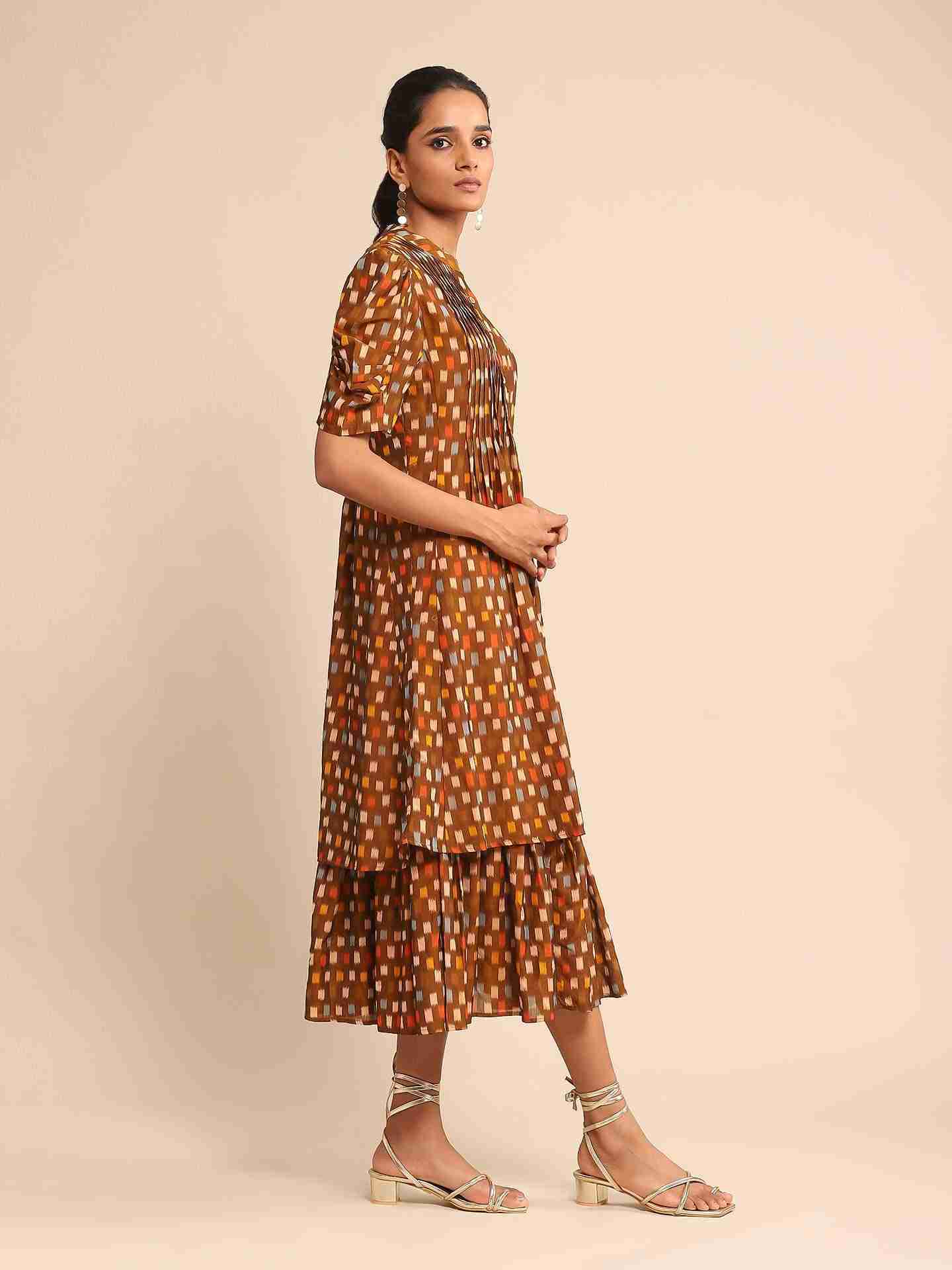 Brown Urban Elysian Cotton Tiered Dress