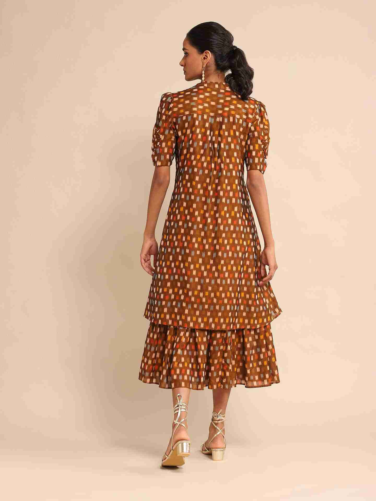 Brown Urban Elysian Cotton Tiered Dress